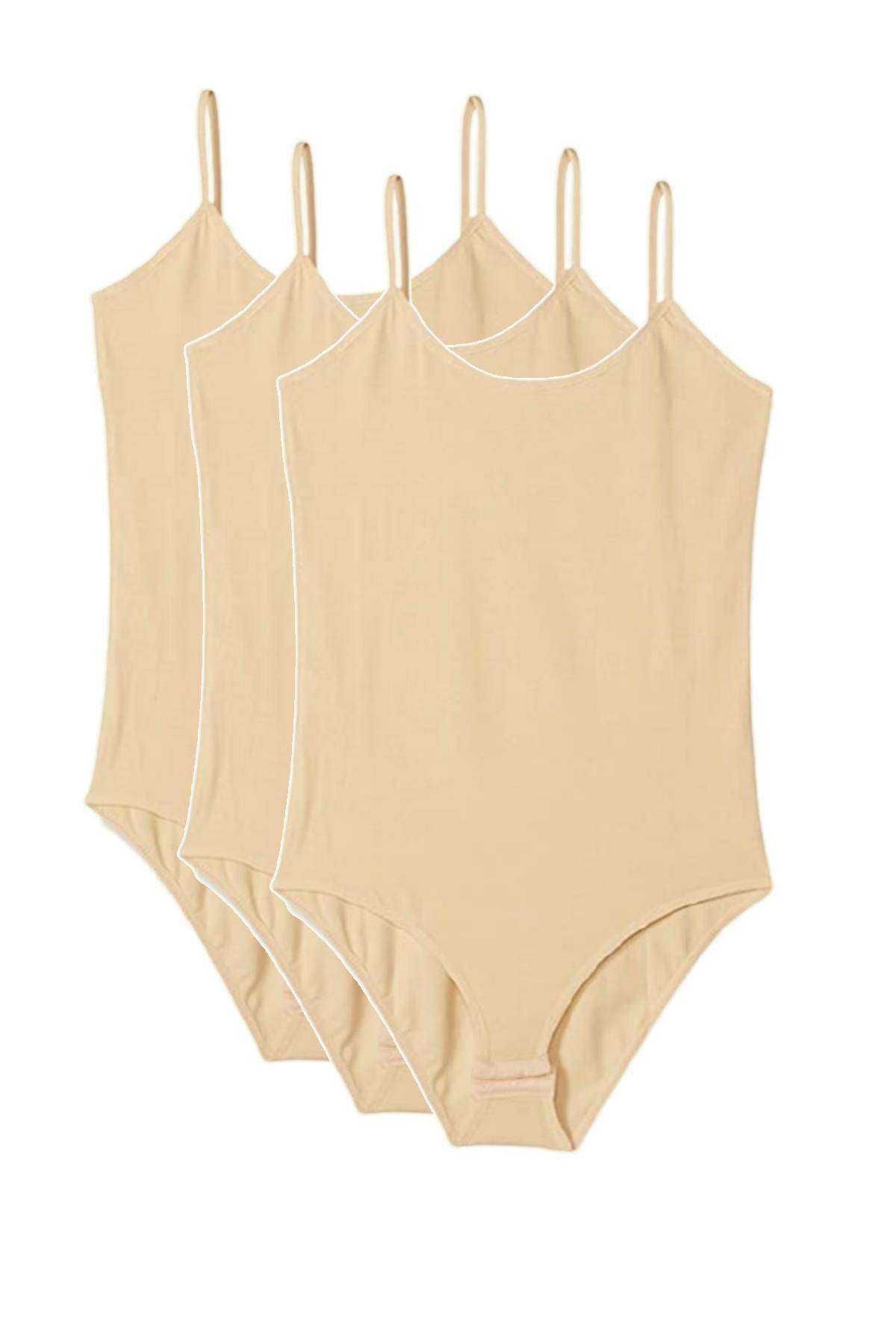 Shop58 3 Adet İp Askılı Kadın Çıtçıtlı Body Ten