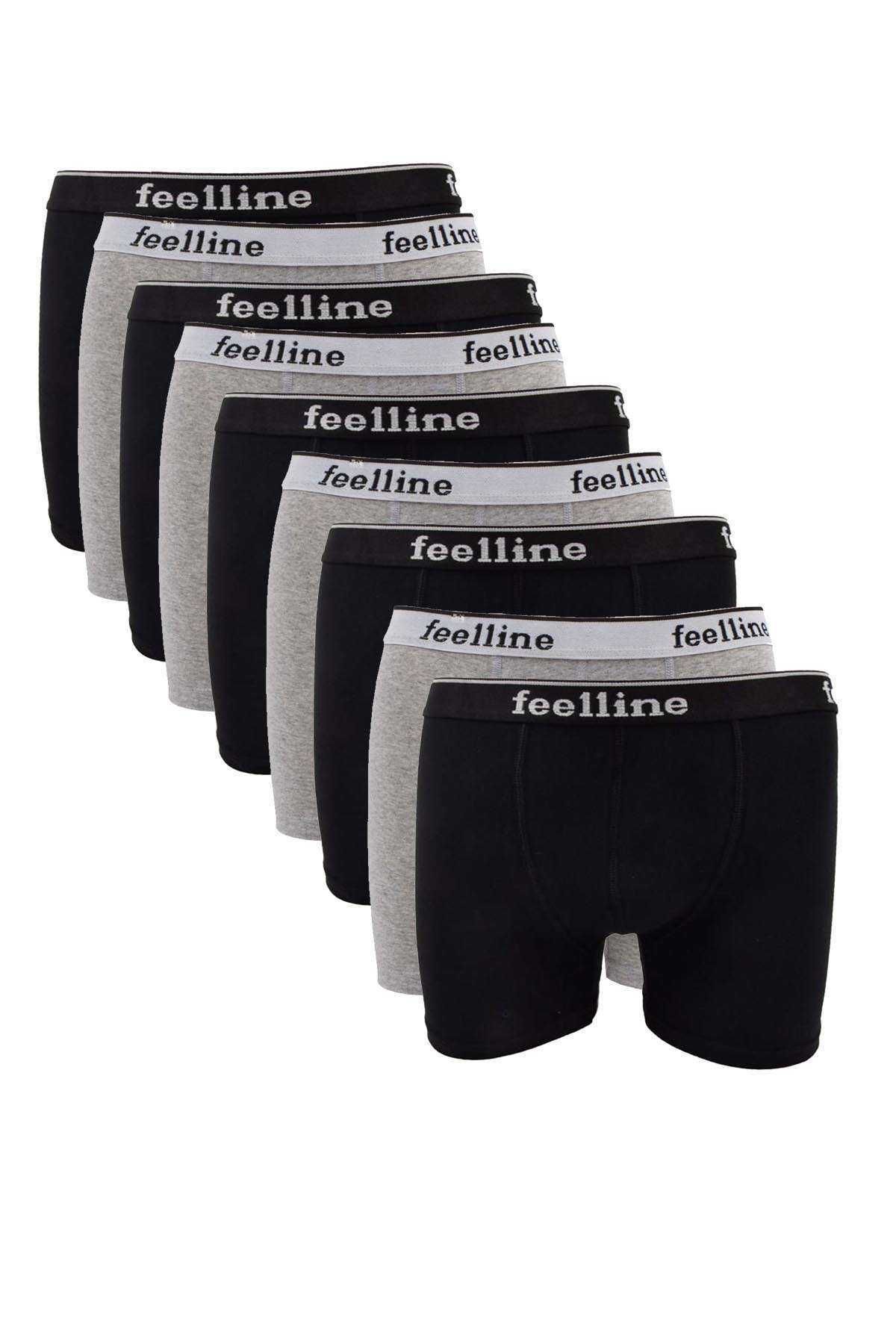 Shop58 9 adet Feelline Siyah ve Gri Pamuklu Doğal Likralı Erkek Boxer