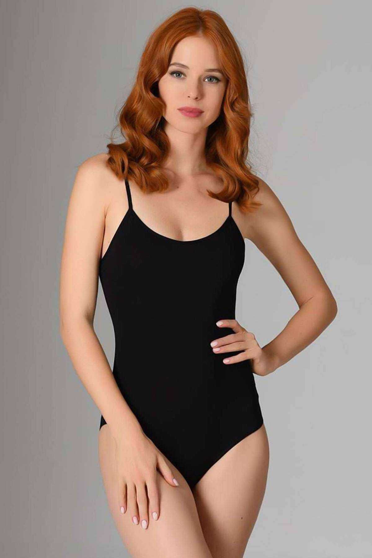 Shop58 İp Askılı Kadın Çıtçıtlı Body Siyah