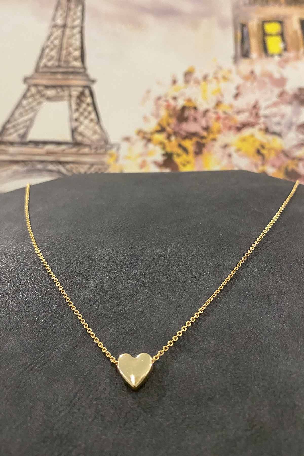 Shop58 Altın Kaplama Minimal Kalp Tasarım İnce Zincirli Kolye 40 cm