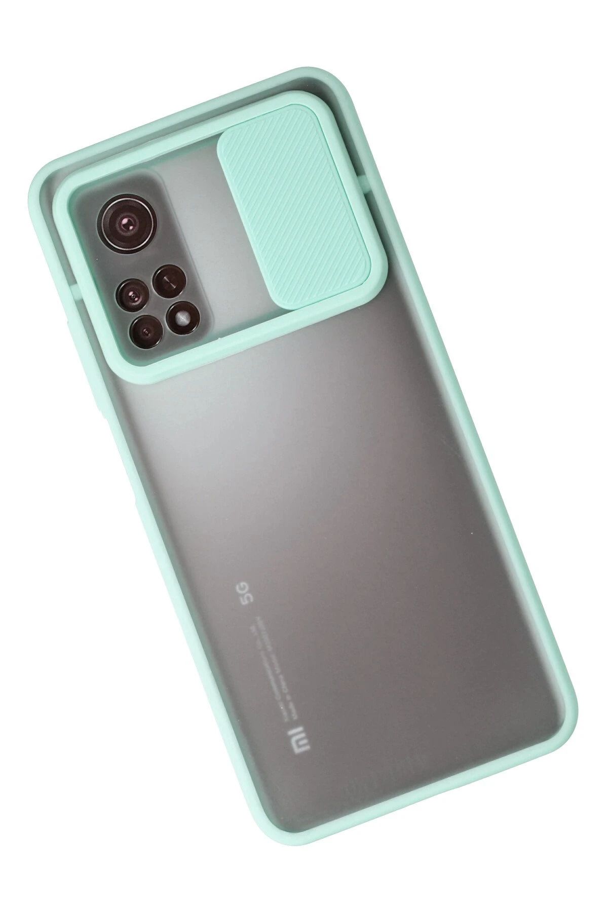 NewFace Xiaomi Mi 10T Kılıf Palm Buzlu Kamera Sürgülü Silikon - Turkuaz SVLRS