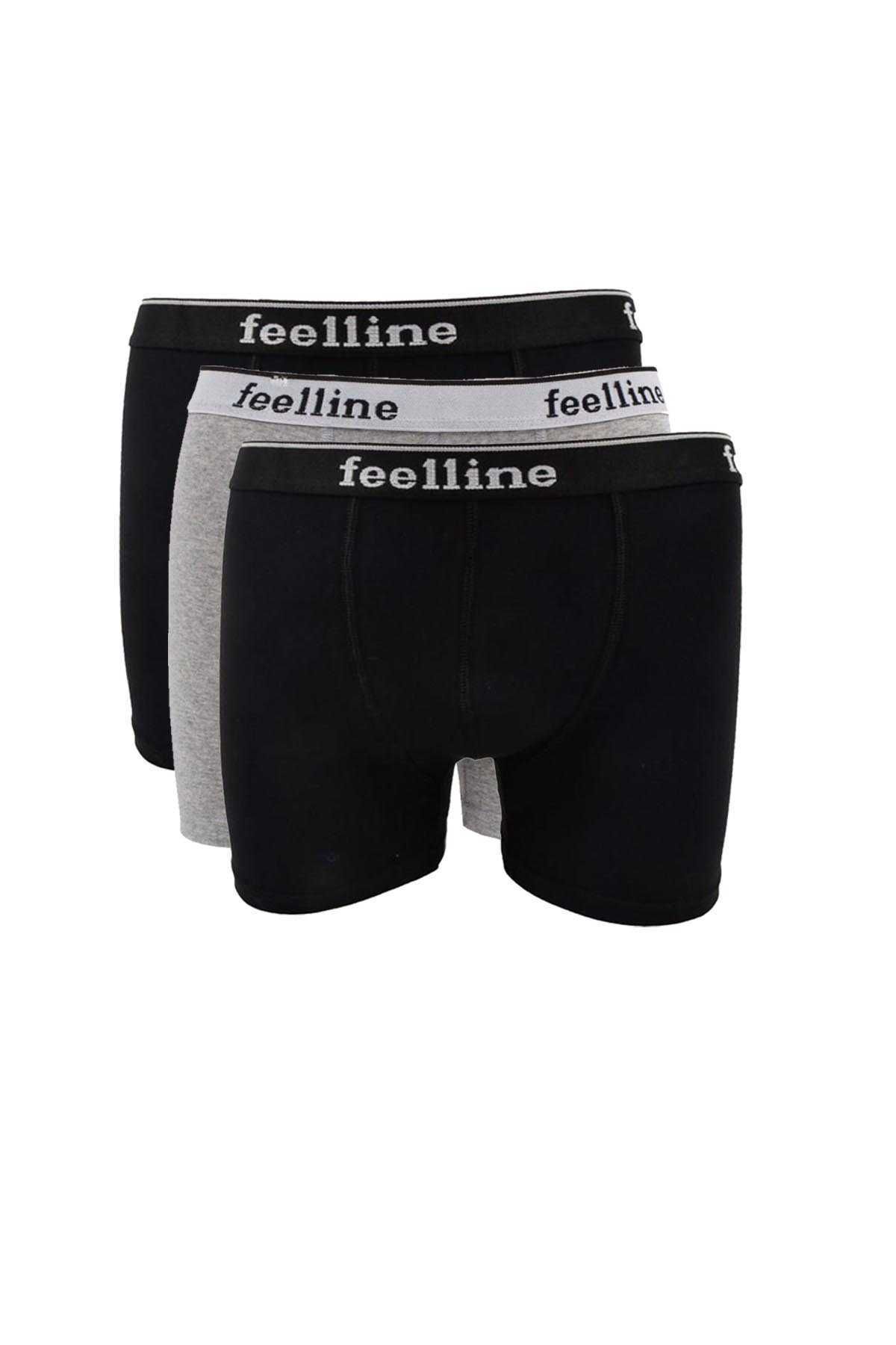 Shop58 3 adet Feelline Siyah ve Gri Pamuklu Doğal Likralı Erkek Boxer