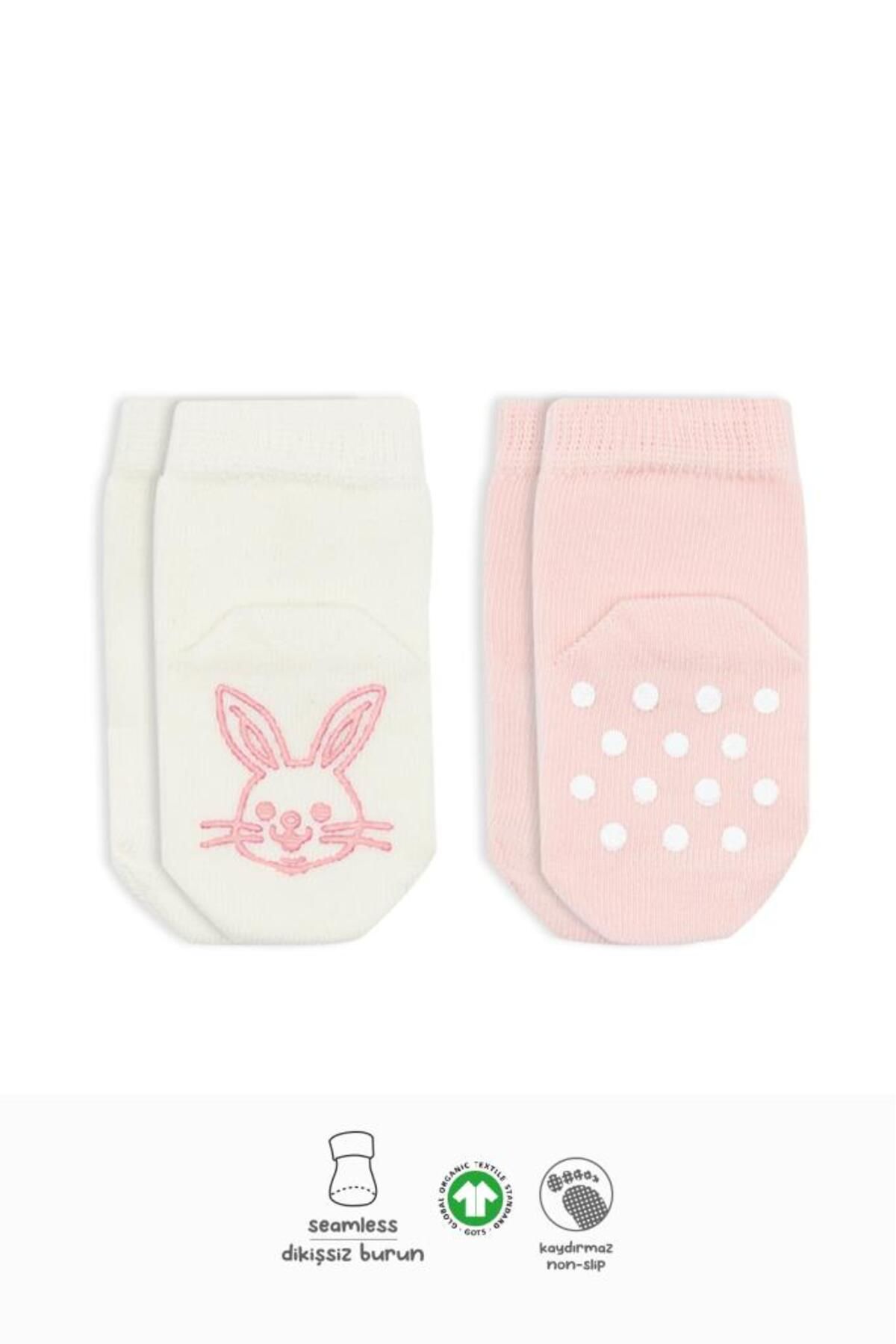 MR RZN STORE Bistyle Hayvan Figürlü Kaymaz Soket Çorap 2'Li BS10104 Pembe Ekru