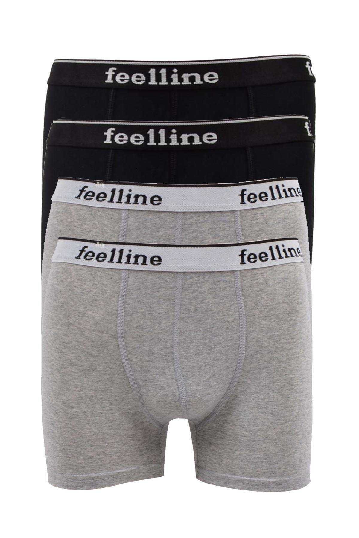 Shop58 4 adet Feelline Siyah ve Gri Pamuklu Doğal Likralı Erkek Boxer