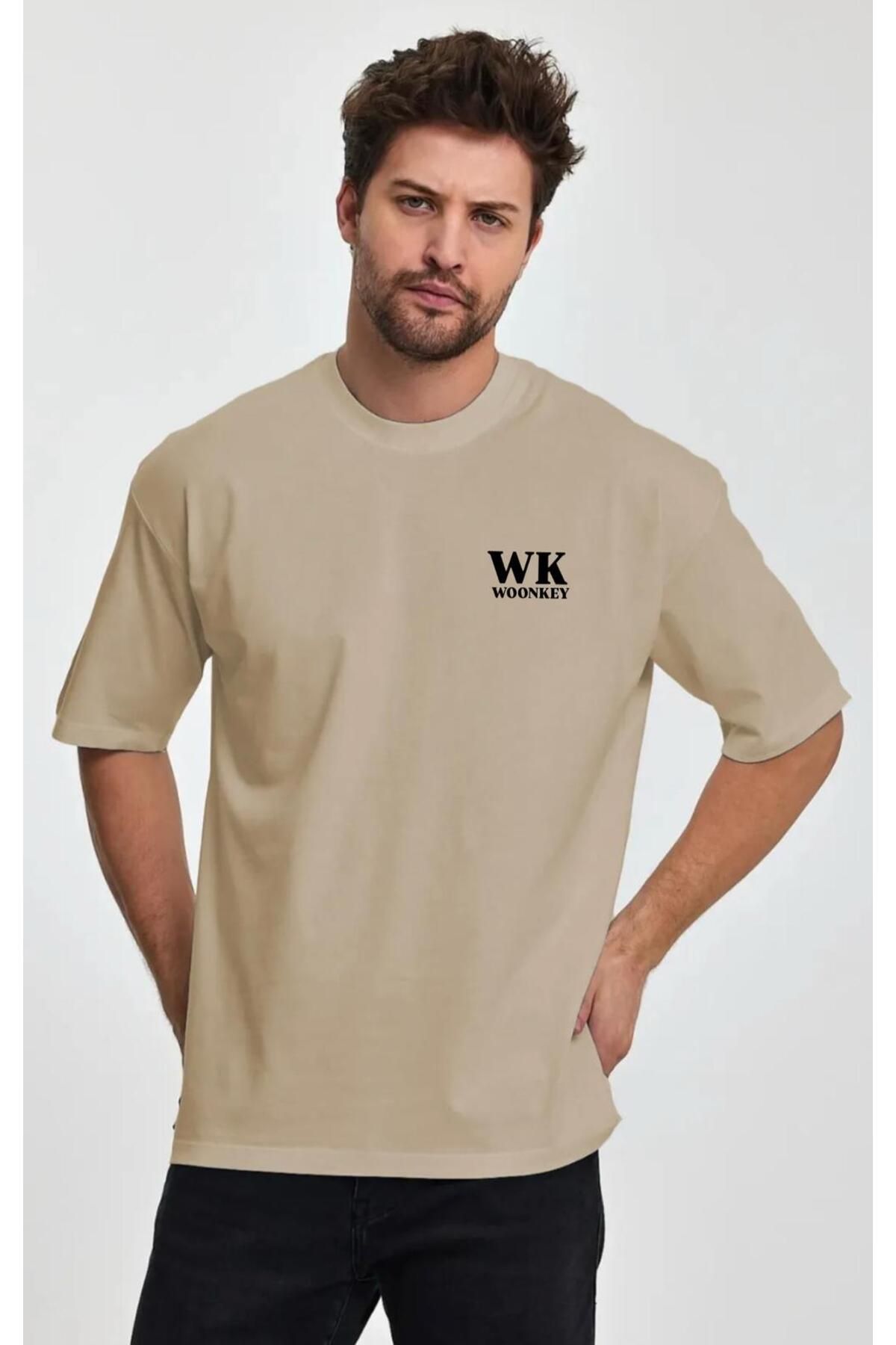 woonkey UNISEX OVERSİZE R BASKILI BİSİKLET YAKA TİŞÖRT RAHAT KALIP YENİ SEZON