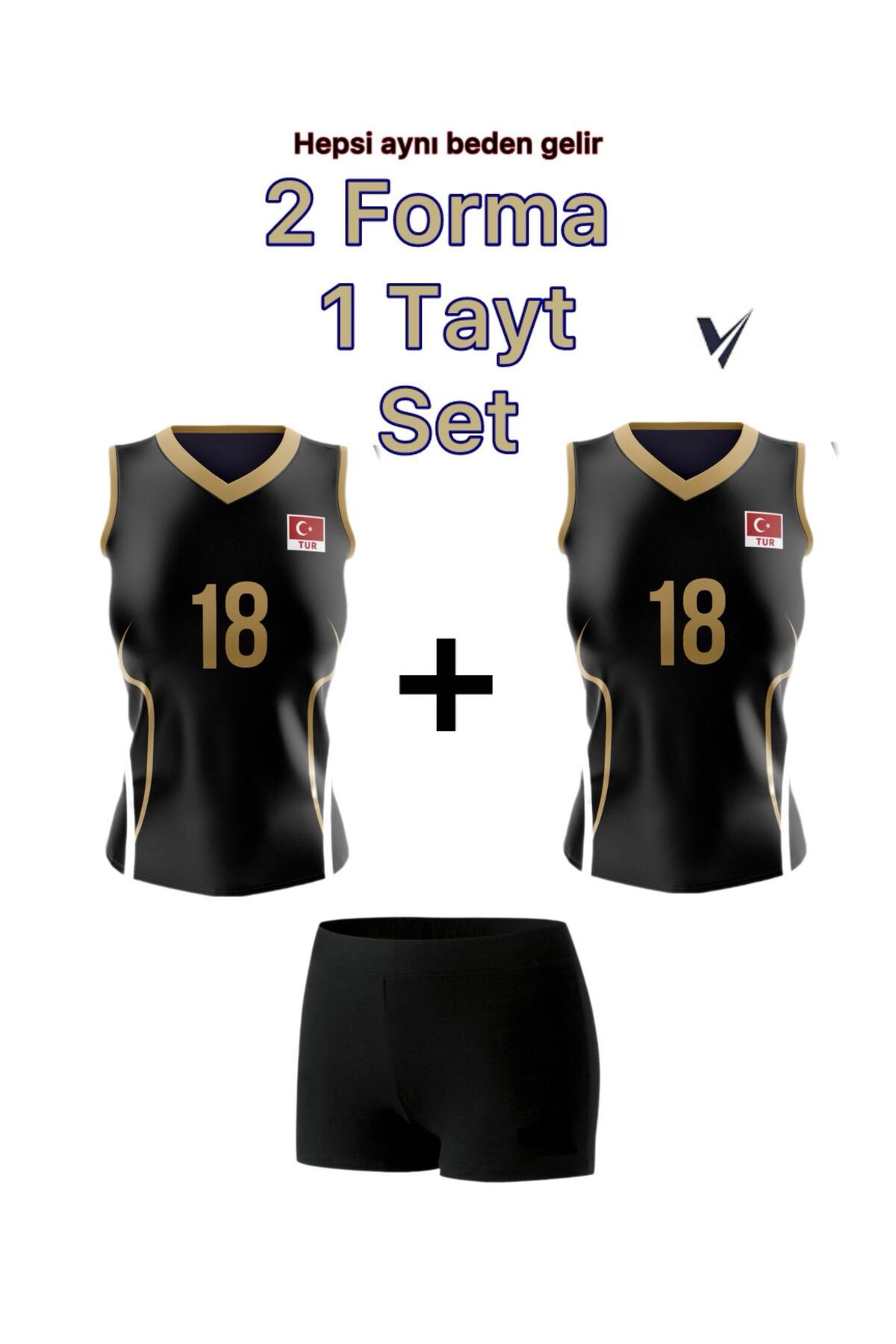 FormaVole Voleybol Forması Ve Tayt Seti 2 Adet Voleybol Forması 1 Adet Voleybol Taytı Siyah Volleyball Set