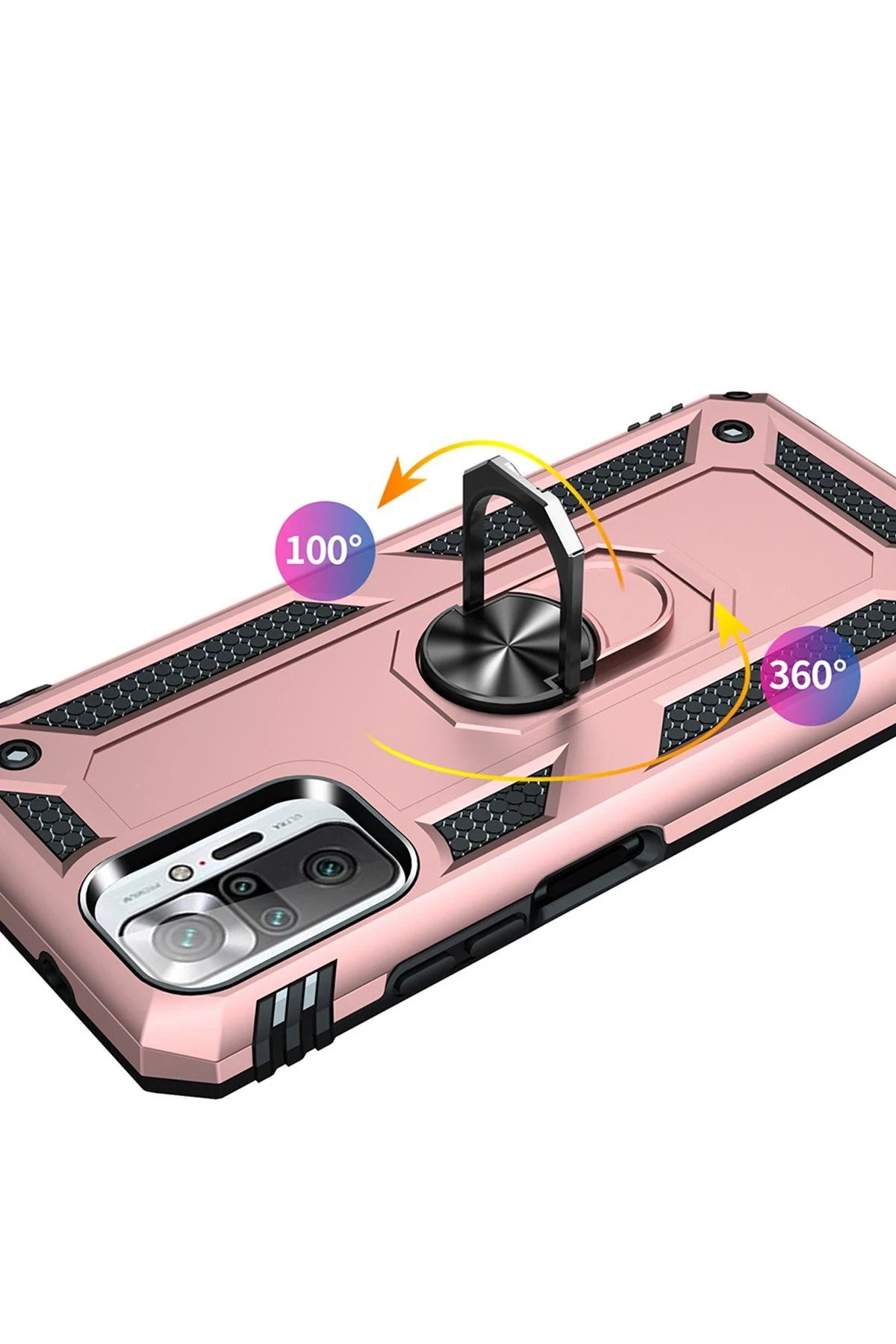 NewFace Xiaomi Redmi Note 10 Pro Kılıf Sofya Yüzüklü Silikon Kapak - Rose GLSTD