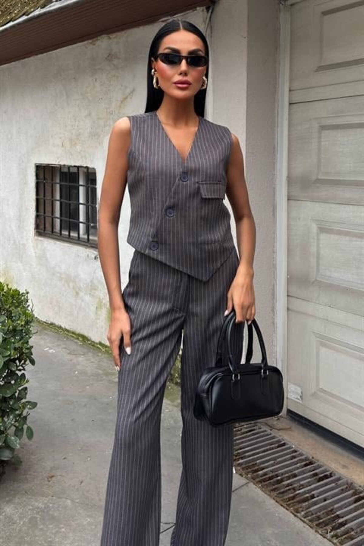 Veronika Mağazacılık-Leyla Art a New Perspective on Art Vest Cross Detail Buttoned Pocket Vest Suit 10150 5