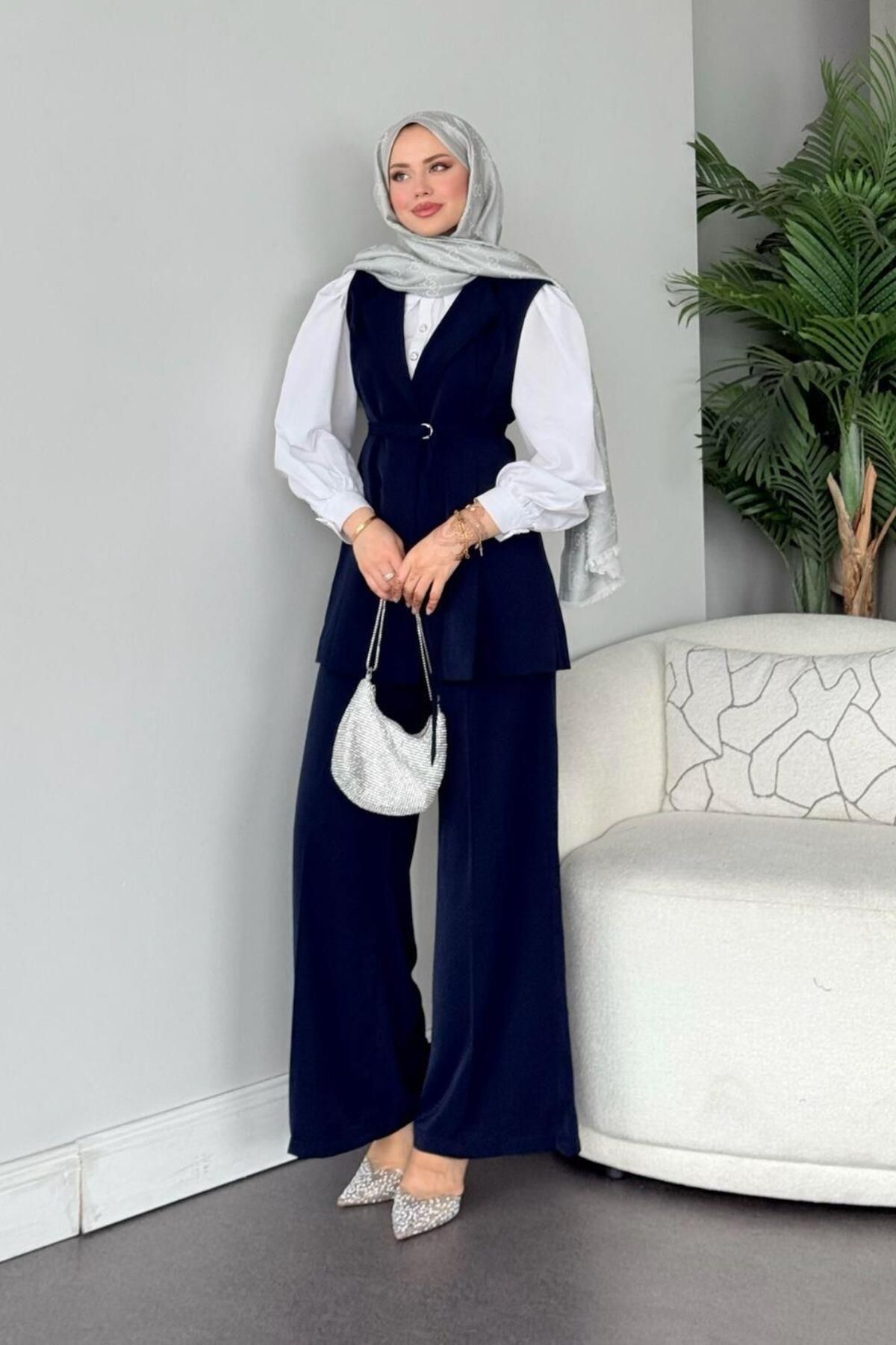 Şulemoda Giyim Ruha Yelekli Takım Lacivert