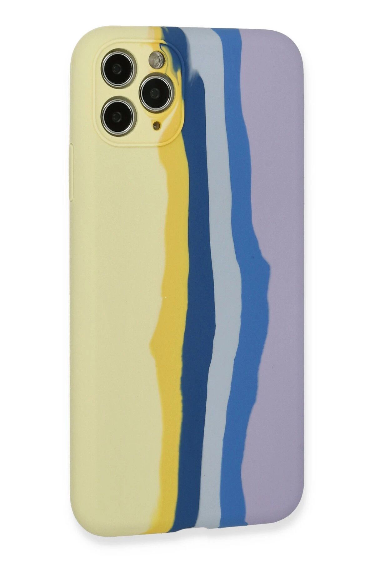 NewFace iPhone 11 Pro Kılıf Ebruli Lansman Silikon - Sarı-Lila SVLRS