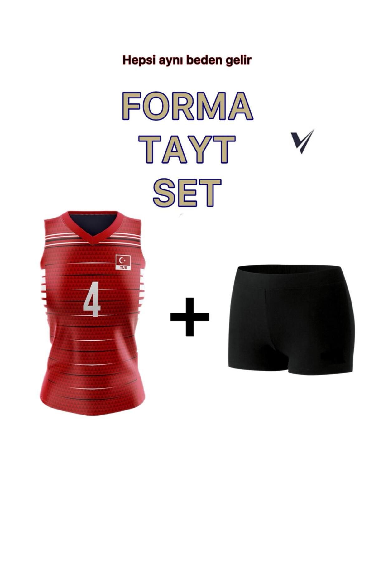 FormaVole Voleybol Forma Tayt Seti 1 Adet Voleybol Taytı 1 Adet Forma Volleyball Kırmızı Set