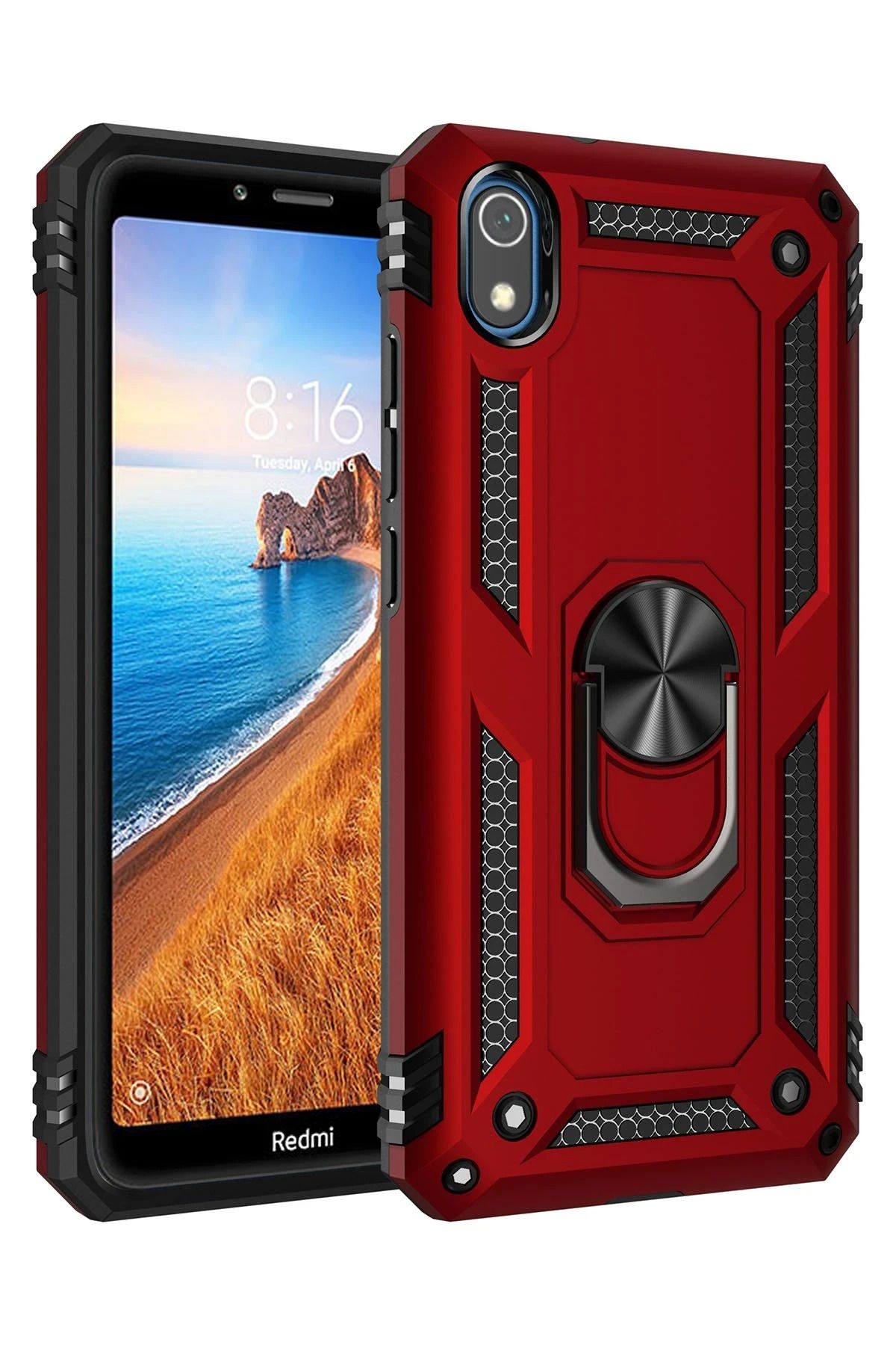 NewFace Xiaomi Redmi 7A Kılıf Sofya Yüzüklü Silikon Kapak - Kırmızı WLZOR