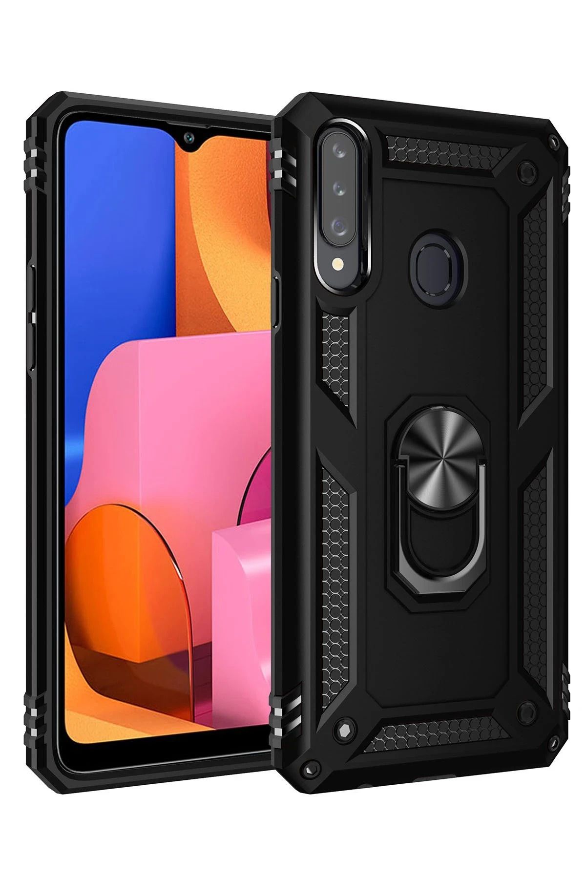 NewFace Samsung Galaxy A20S Kılıf Sofya Yüzüklü Silikon Kapak - Siyah SVLRS