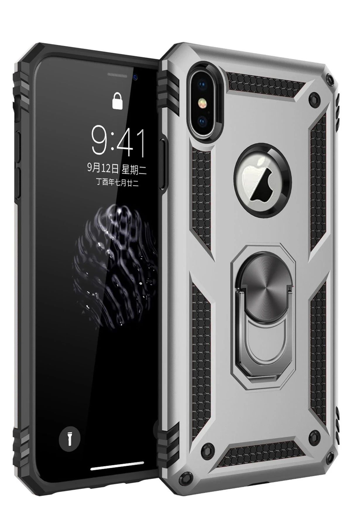 NewFace iPhone XS Max Kılıf Sofya Yüzüklü Silikon Kapak - Gümüş SVLRS