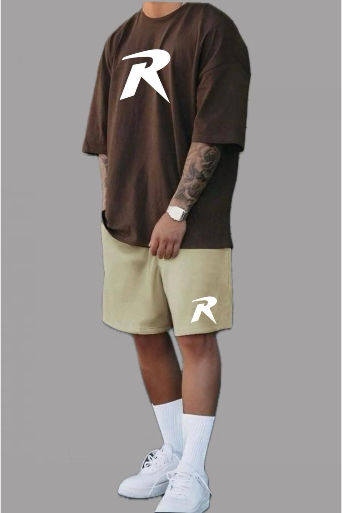 woonkey UNISEX R BASKILI BİSİKLET YAKA ŞORT TİŞÖRT 2'Lİ TAKIM