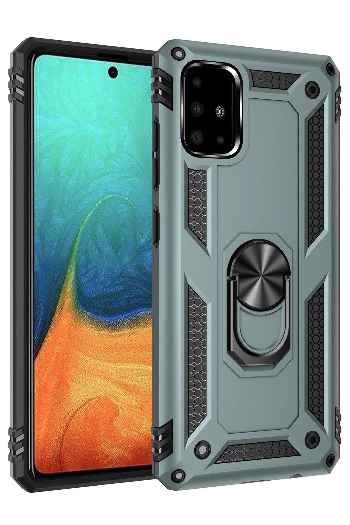 NewFace Samsung Galaxy A71 Kılıf Sofya Yüzüklü Silikon Kapak - Yeşil WLZOR
