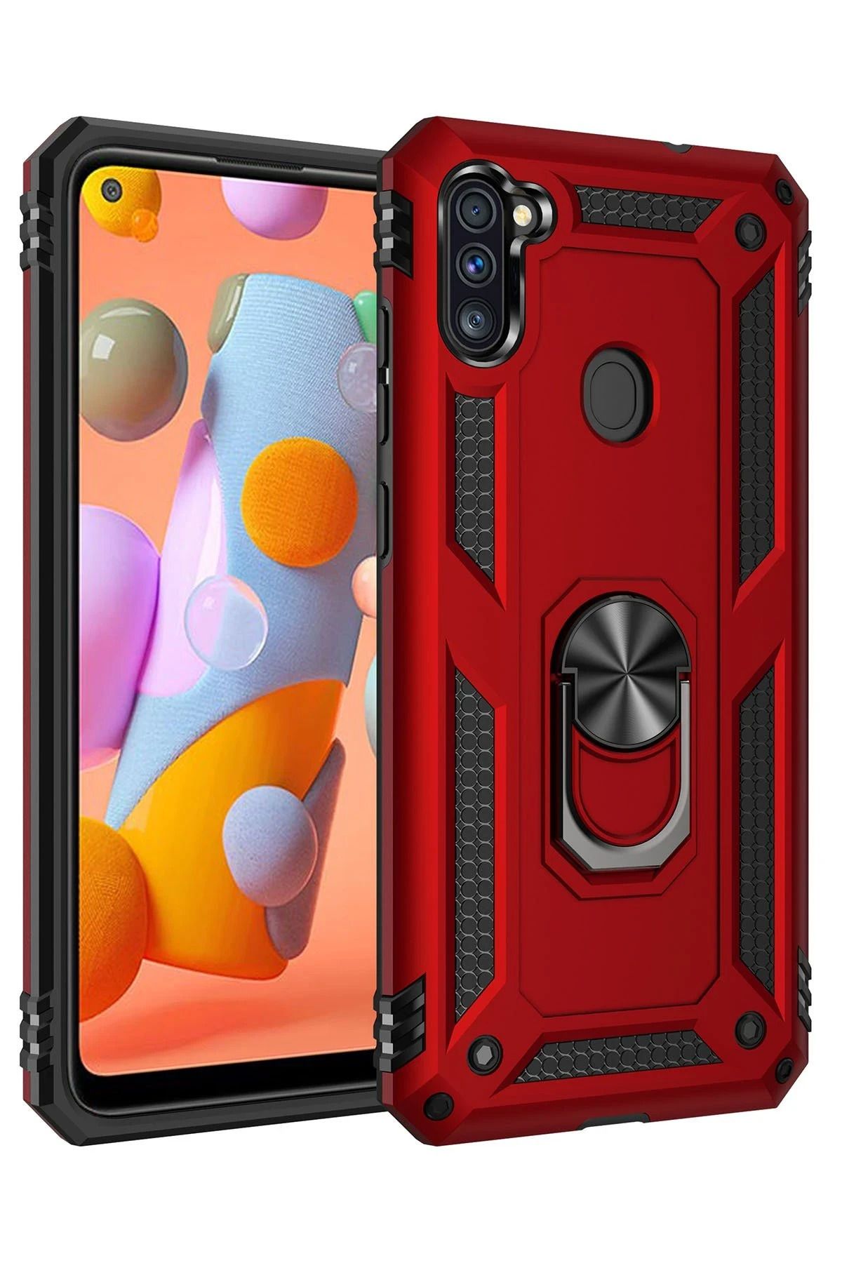 NewFace Samsung Galaxy A11 Kılıf Sofya Yüzüklü Silikon Kapak - Kırmızı SVLRS