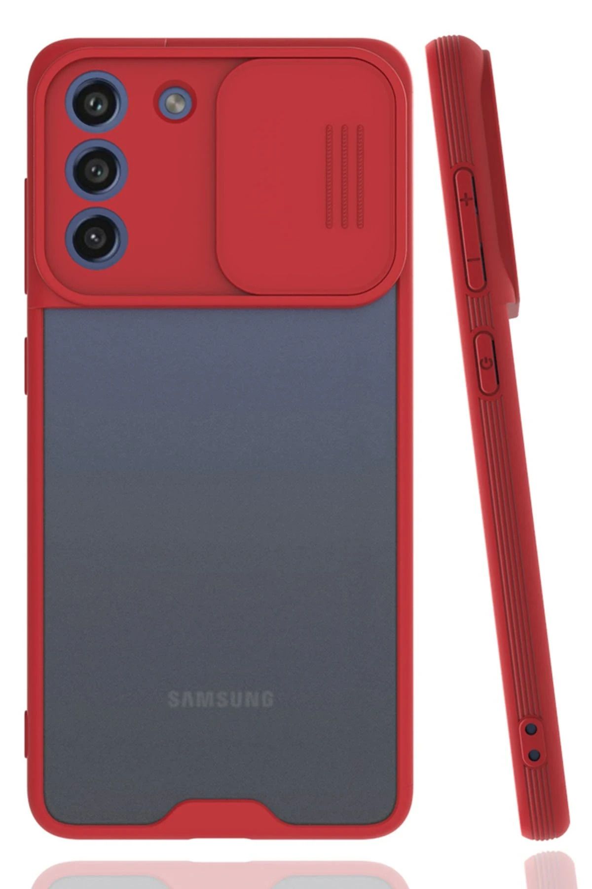 NewFace Samsung Galaxy S21 FE Kılıf Platin Kamera Koruma Silikon - Kırmızı SVLRS