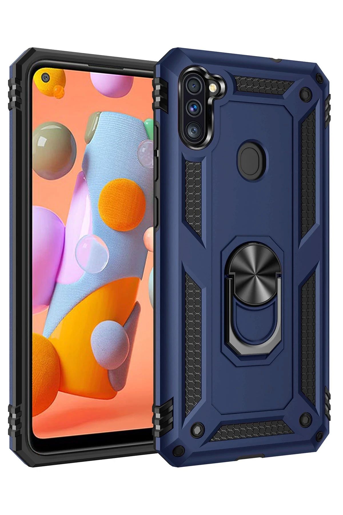 NewFace Samsung Galaxy A11 Kılıf Sofya Yüzüklü Silikon Kapak - Lacivert SVLRS