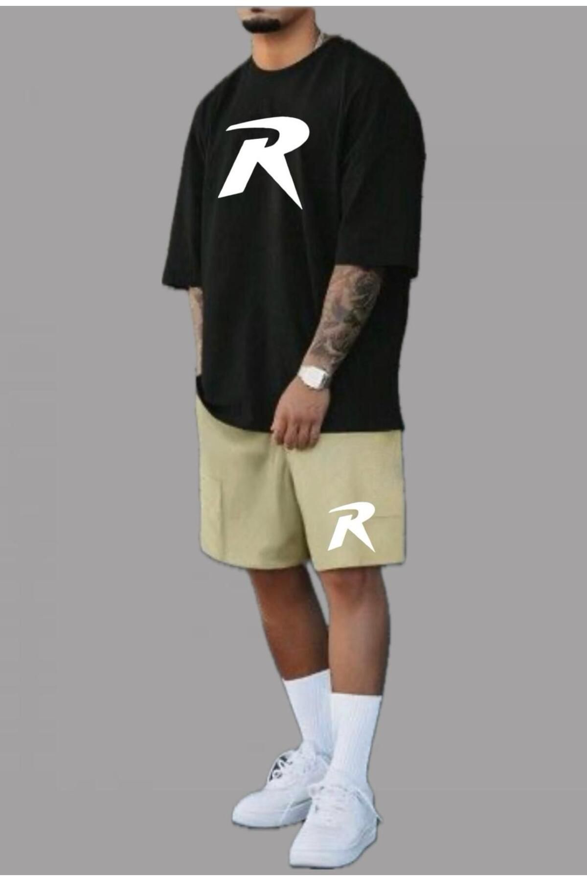 woonkey UNISEX R BASKILI BİSİKLET YAKA ŞORT TİŞÖRT 2'Lİ TAKIM