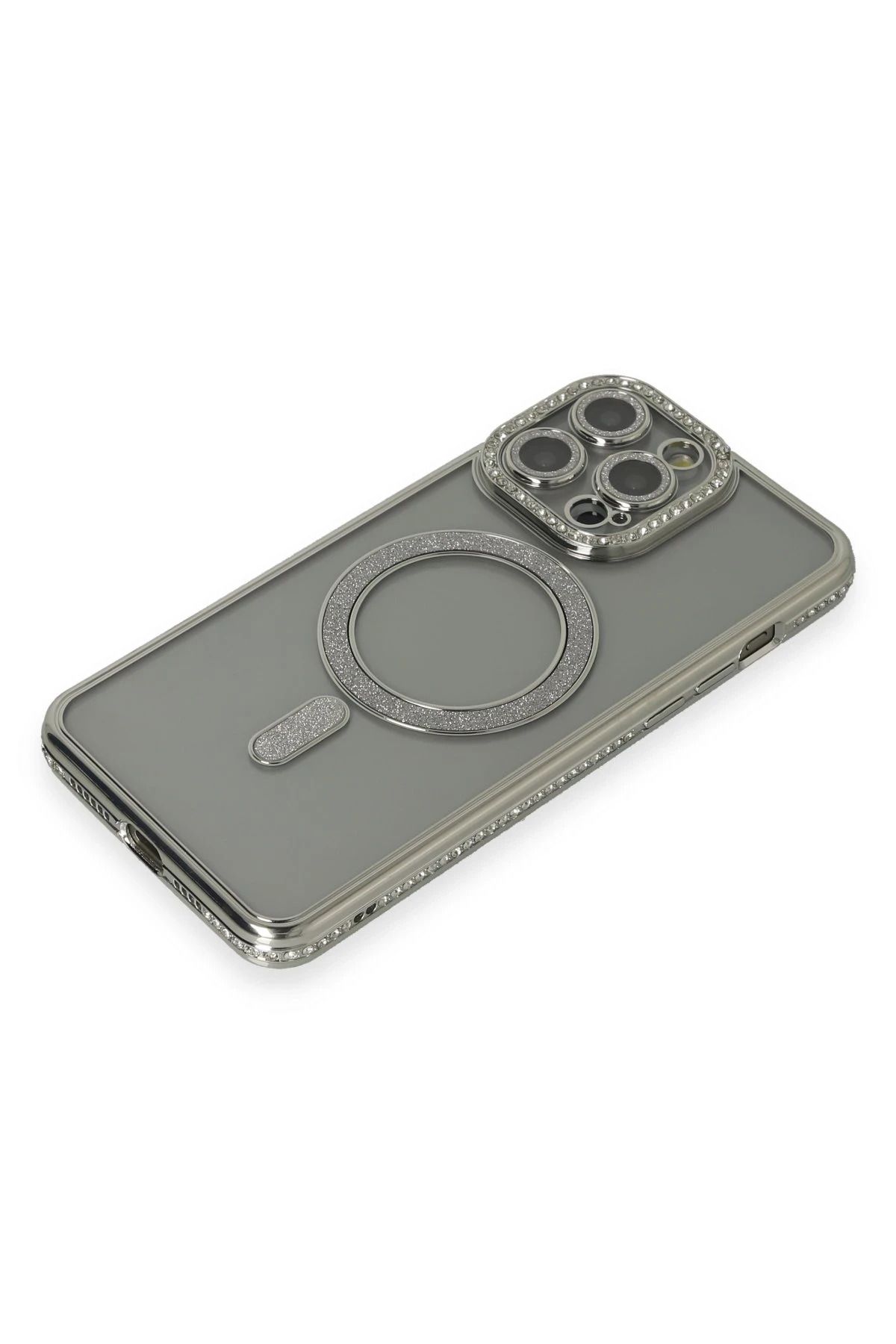 NewFace iPhone 15 Pro Kılıf Joke Simli Magneticsafe Kılıf - Gri SVLRS