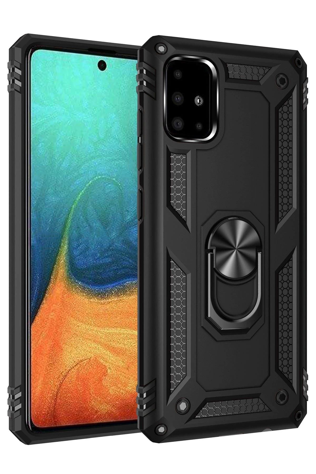 NewFace Samsung Galaxy A71 Kılıf Sofya Yüzüklü Silikon Kapak - Siyah SVLRS