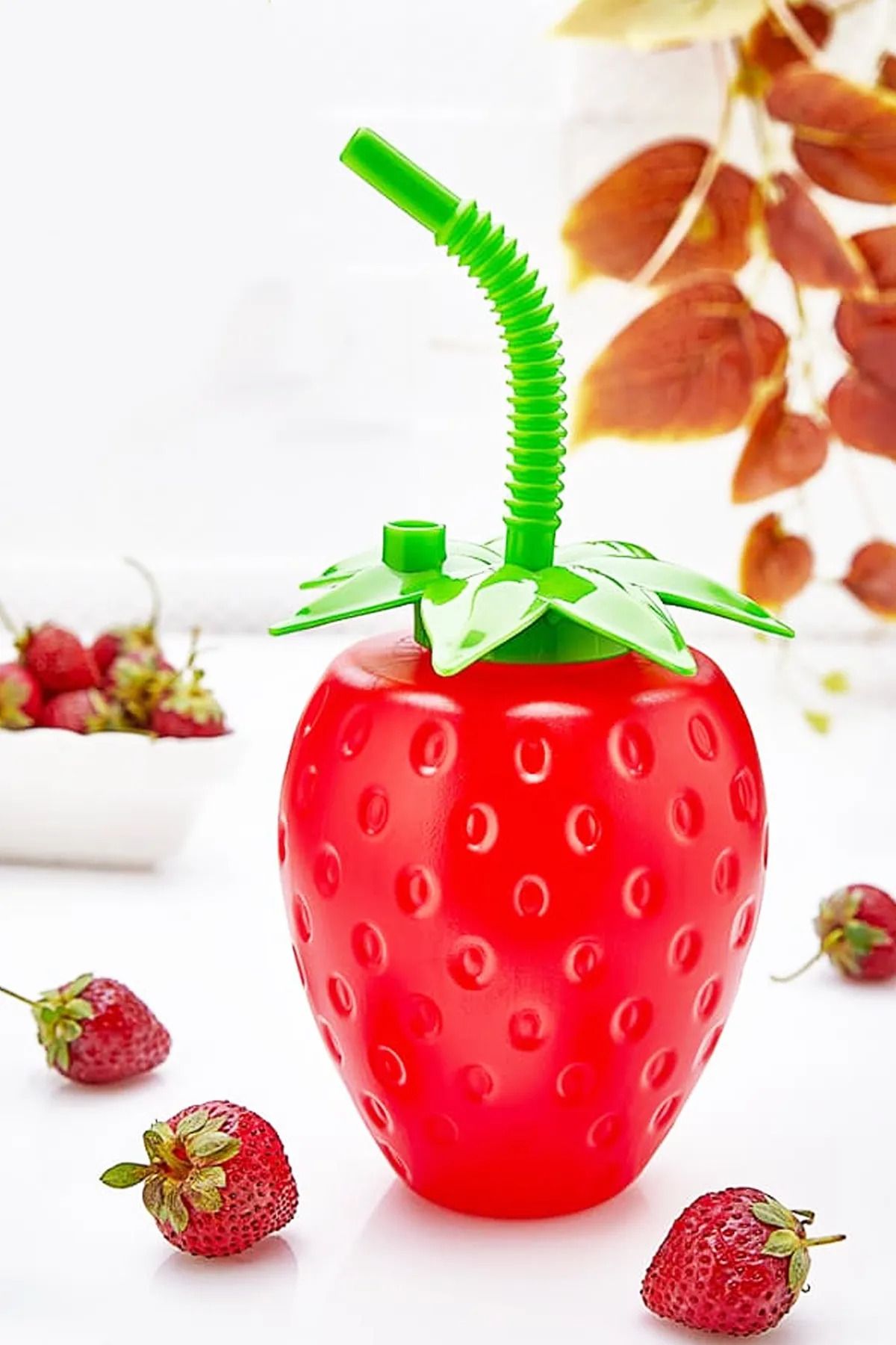 Shop58 Çilek Pipetli Suluk | Çilek Şeklinde Eğlenceli Suluk Royaleks-81152