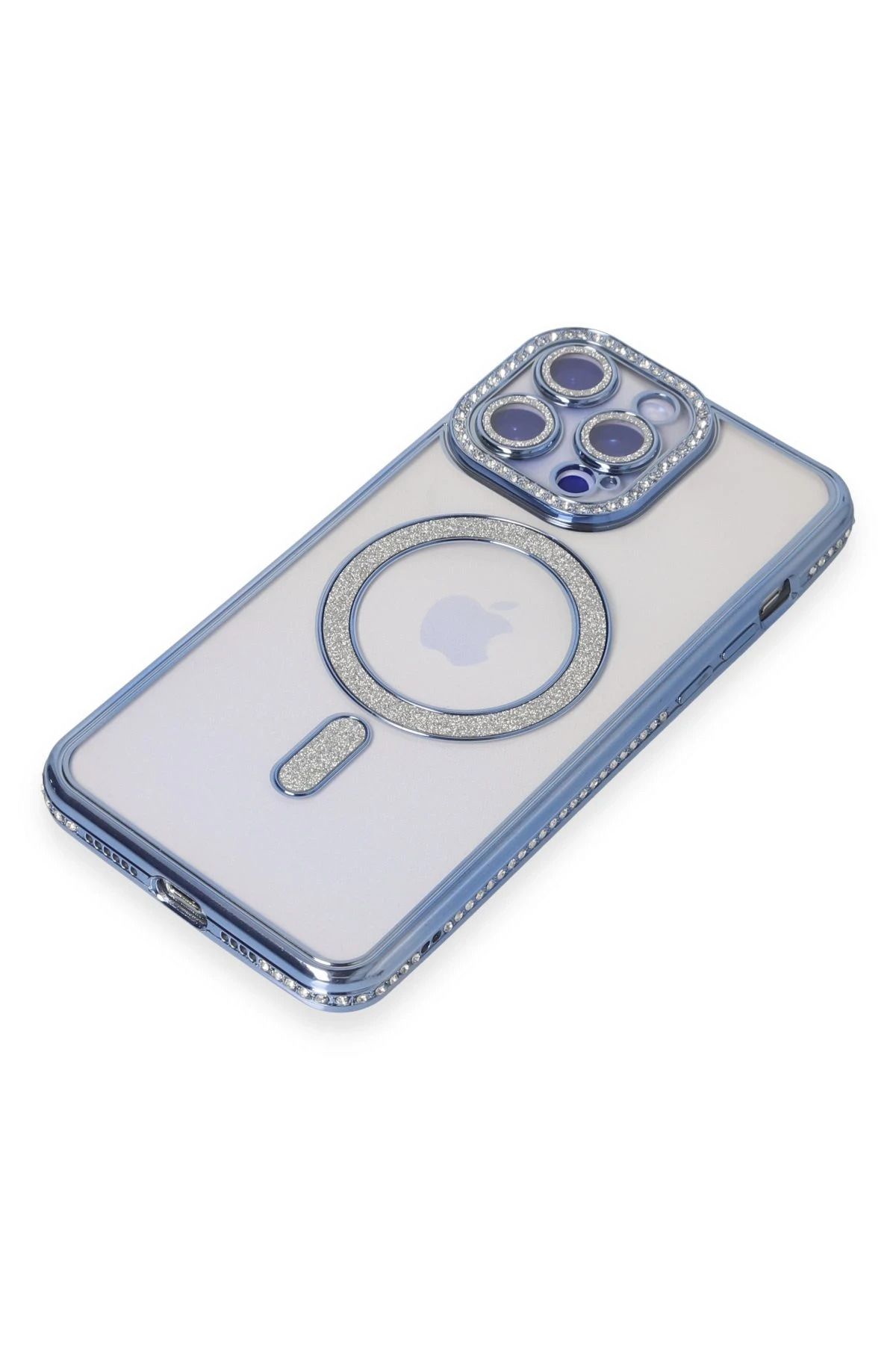 NewFace iPhone 15 Pro Max Kılıf Joke Simli Magneticsafe Kılıf - Mavi SVLRS