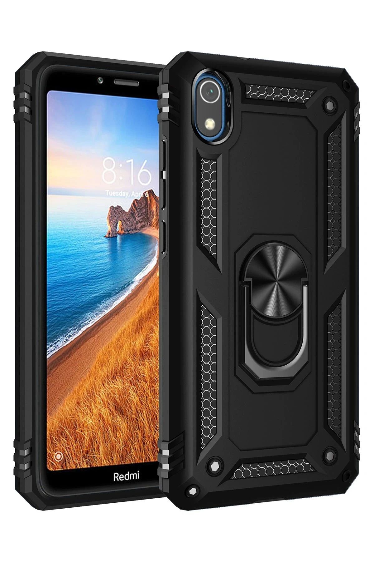 NewFace Xiaomi Redmi 7A Kılıf Sofya Yüzüklü Silikon Kapak - Siyah WLZOR