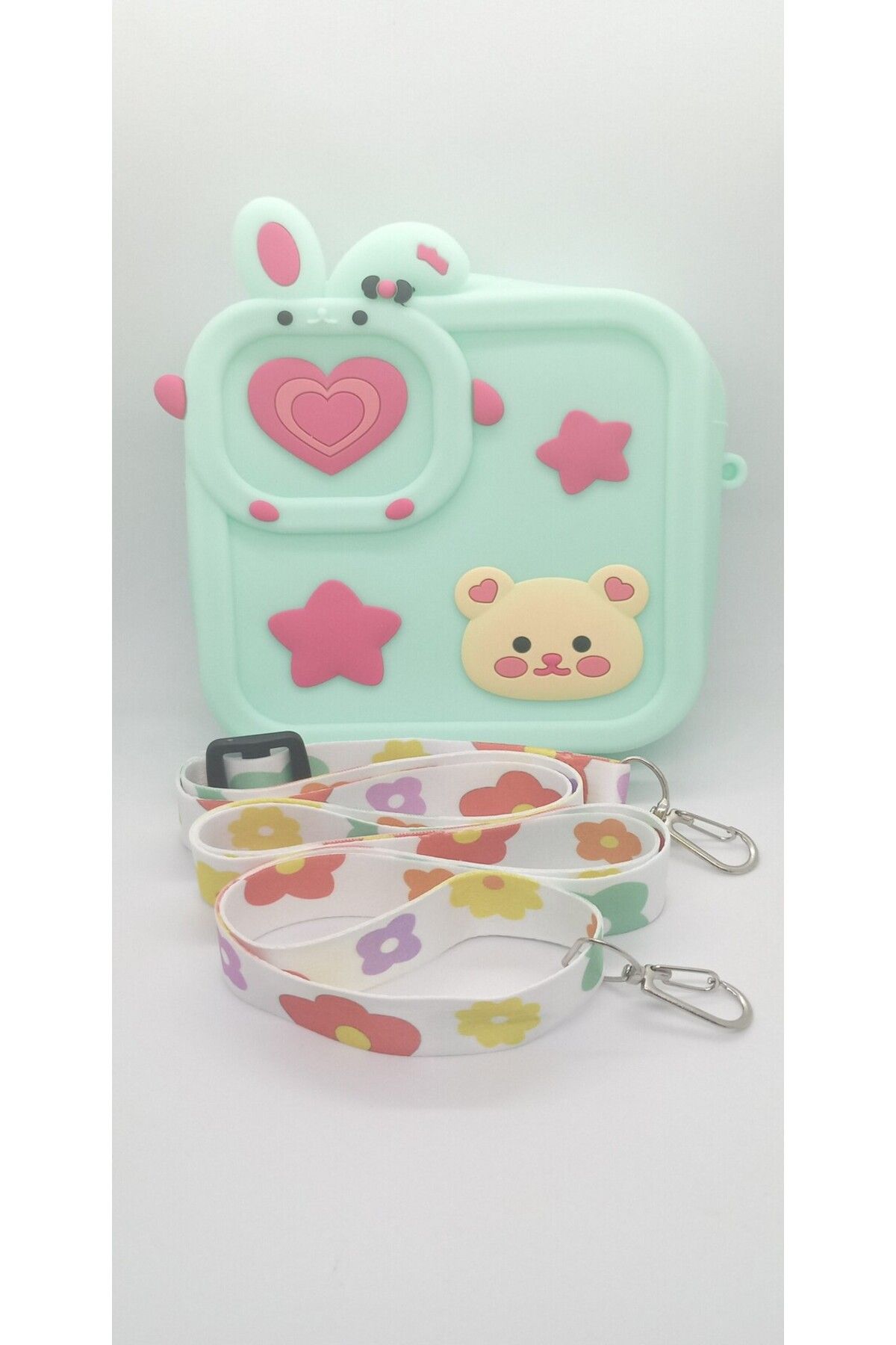 ndjewelry Mint Yeşili Renk Kare Ayıcık Desen Çocuk Çantası