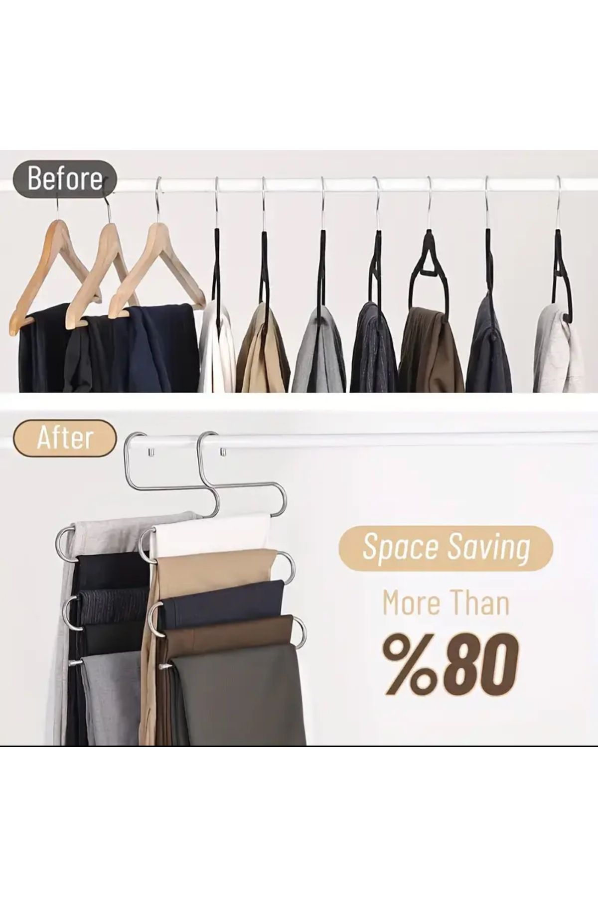 Turkco-(5 Pieces) 5-Layer Multi-Layer S-Shape Trouser Scarf Towel Rack Does Not Leave Marks, Non-Slip, Metal, Black 3