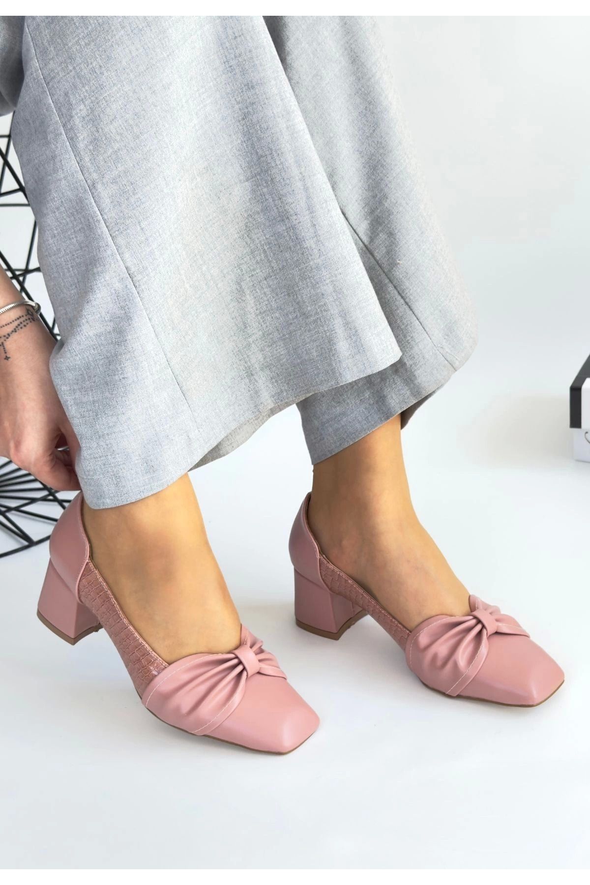 Shop58 Agnet Pudra Cilt Topuklu Ayakkabı