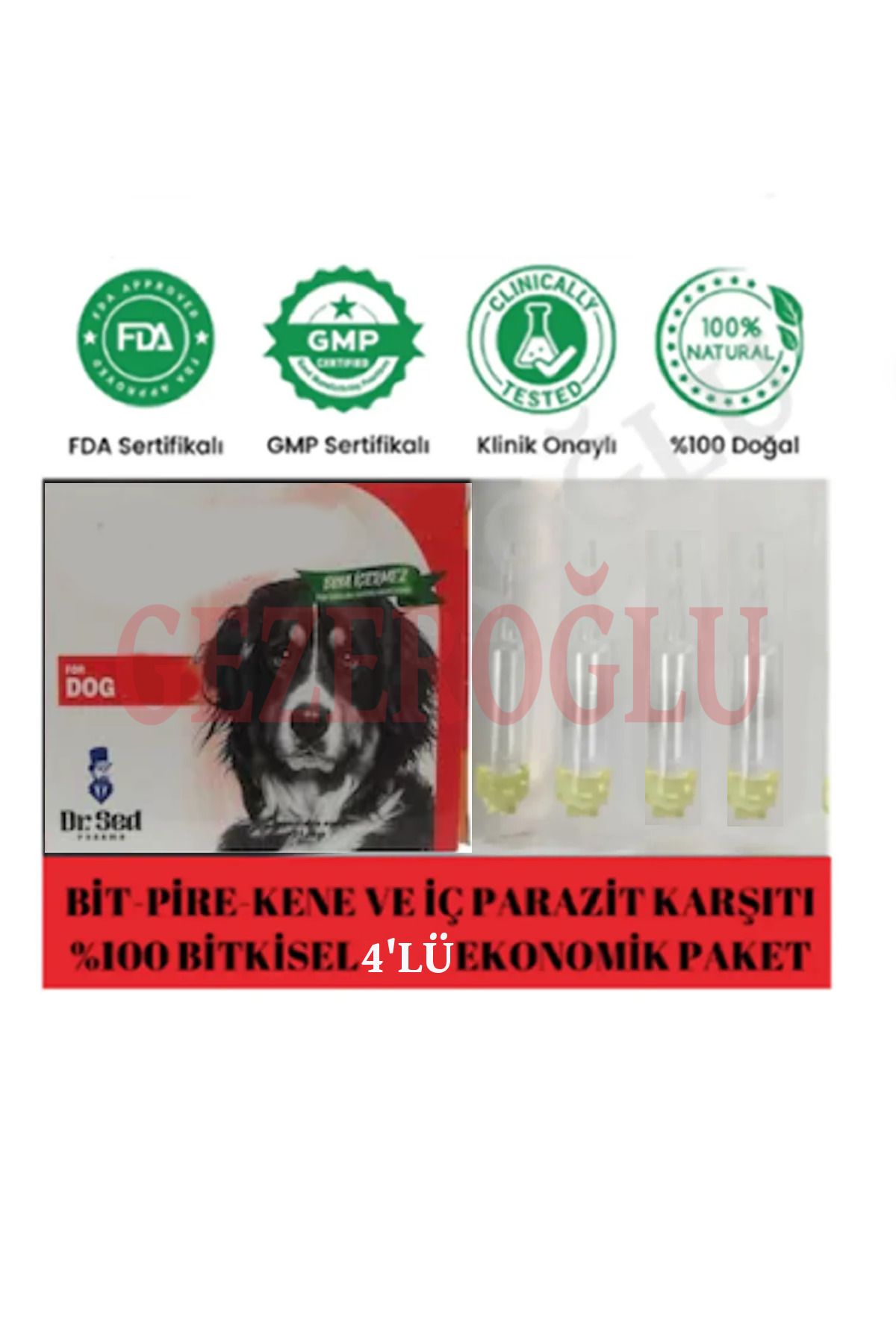 Gezeroğlu Petshop Köpek Deri Bakım iç Ve Dış Parazit Etkili Uzaklaştırıcı Bitkisel Damla Vitamin Paket 4 tüp