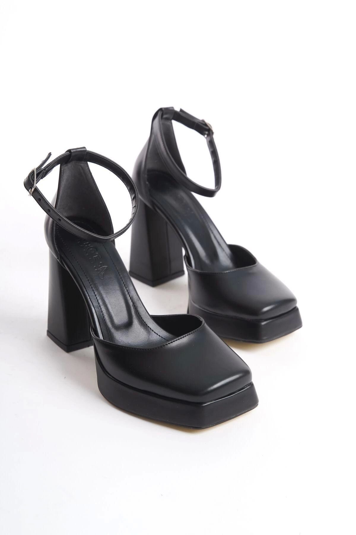 Shop58 Kawer Siyah Cilt Topuklu Ayakkabı