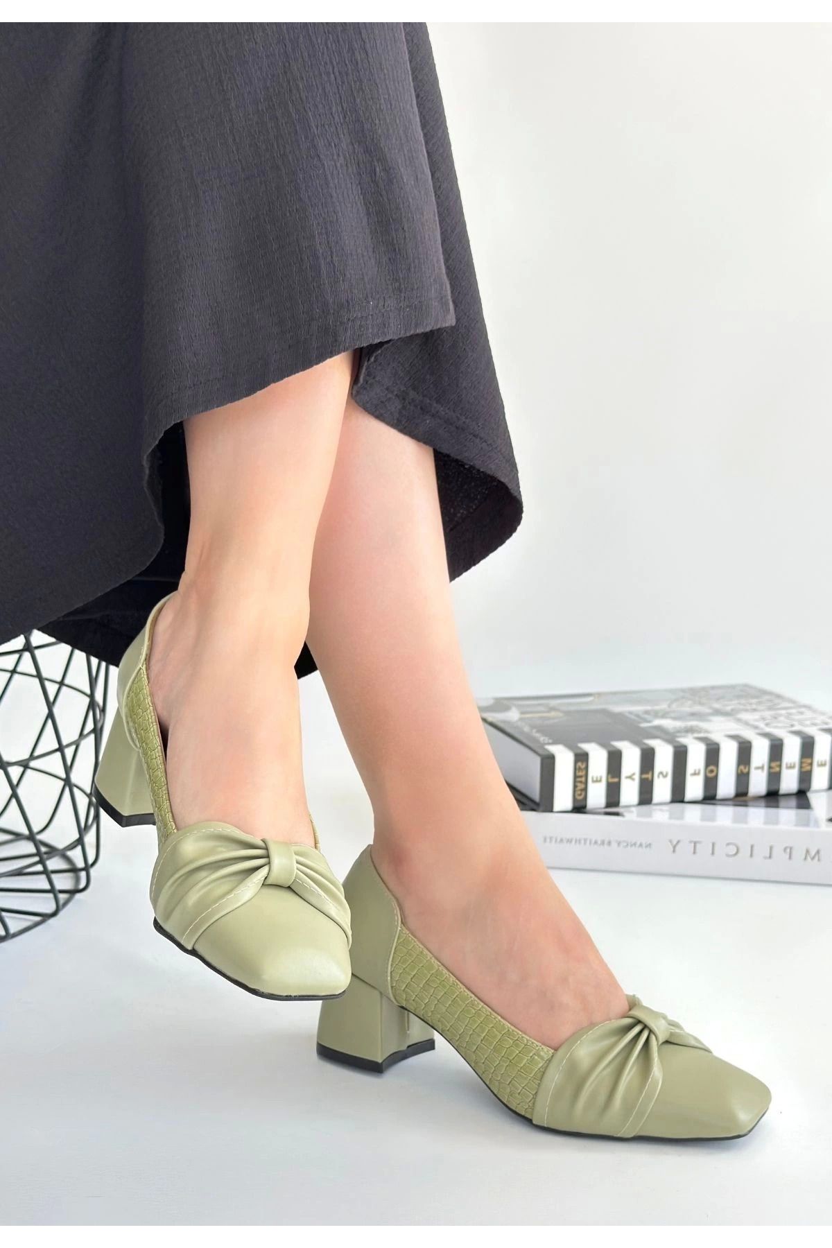 Shop58 Agnet Yeşil Cilt Topuklu Ayakkabı