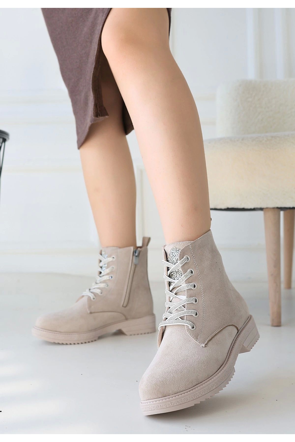 Shop58 Kolly Bej Süet Bağcıklı Bot