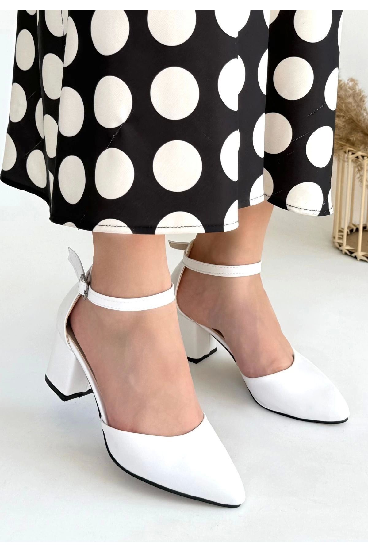 Shop58 Mulen Beyaz Cilt Topuklu Ayakkabı