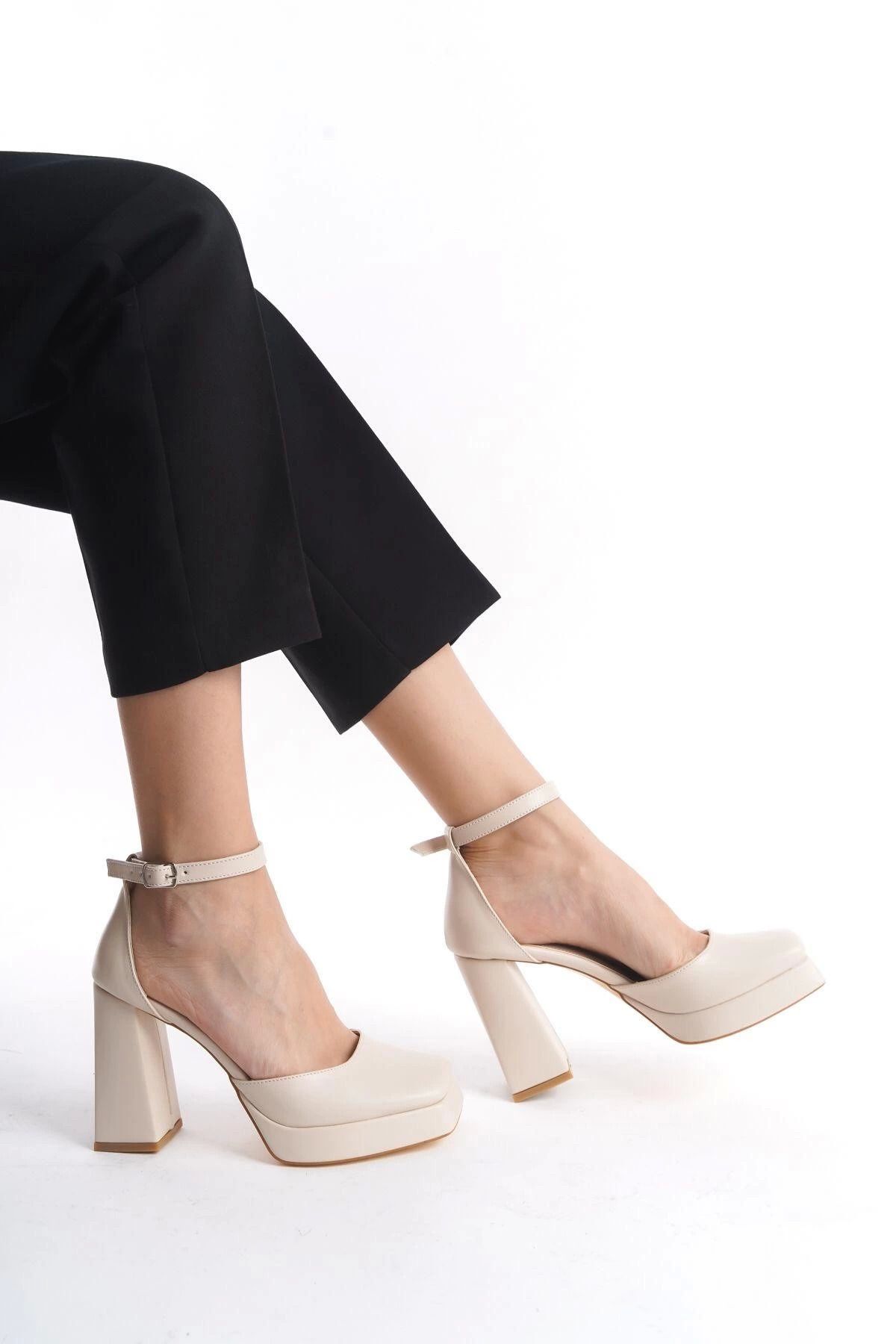 Shop58 Kawer Bej Cilt Topuklu Ayakkabı