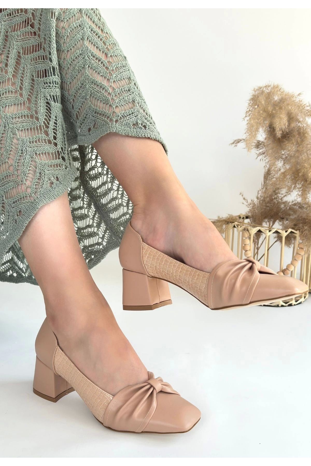 Shop58 Agnet Bej Cilt Topuklu Ayakkabı