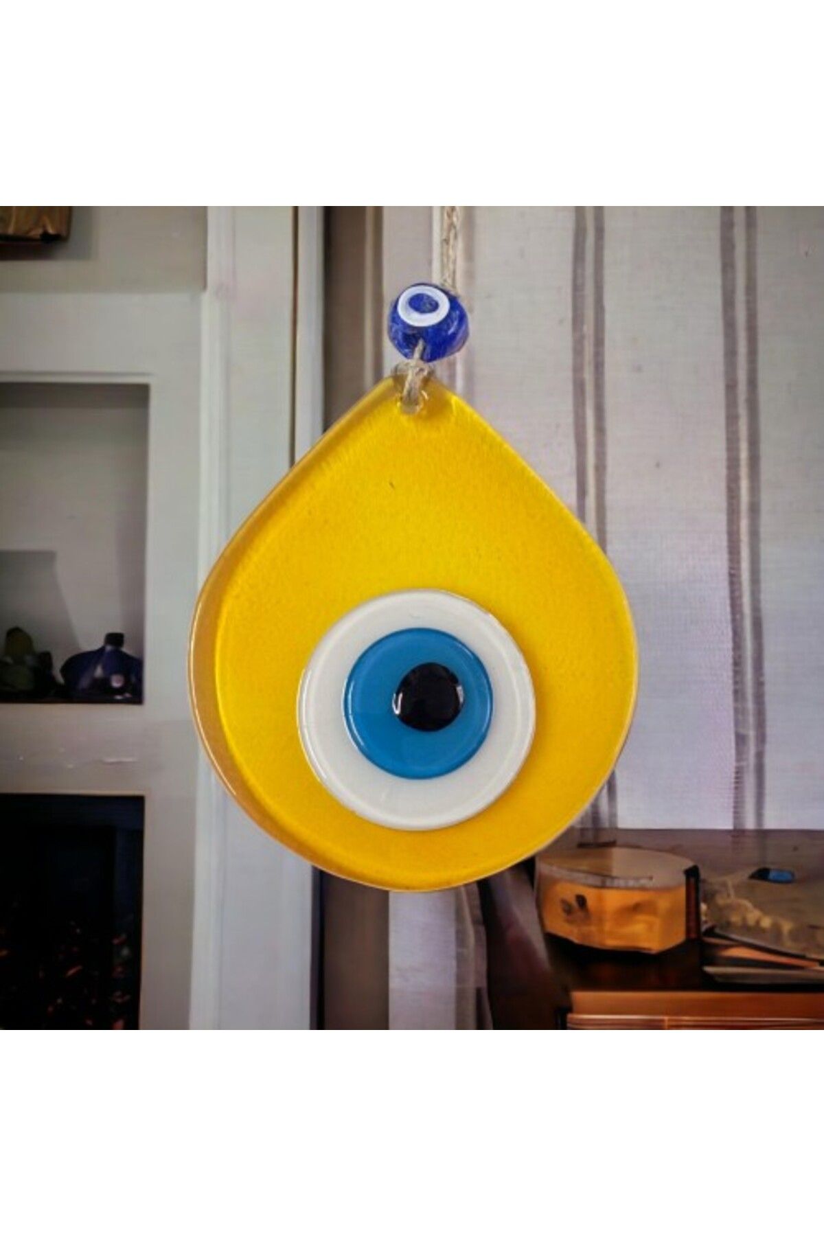 Shop58 Orta Boy Şeffaf Sarı Damla Desen Nazar Boncuklu Duvar Dekoru Cam Duvar Süsü