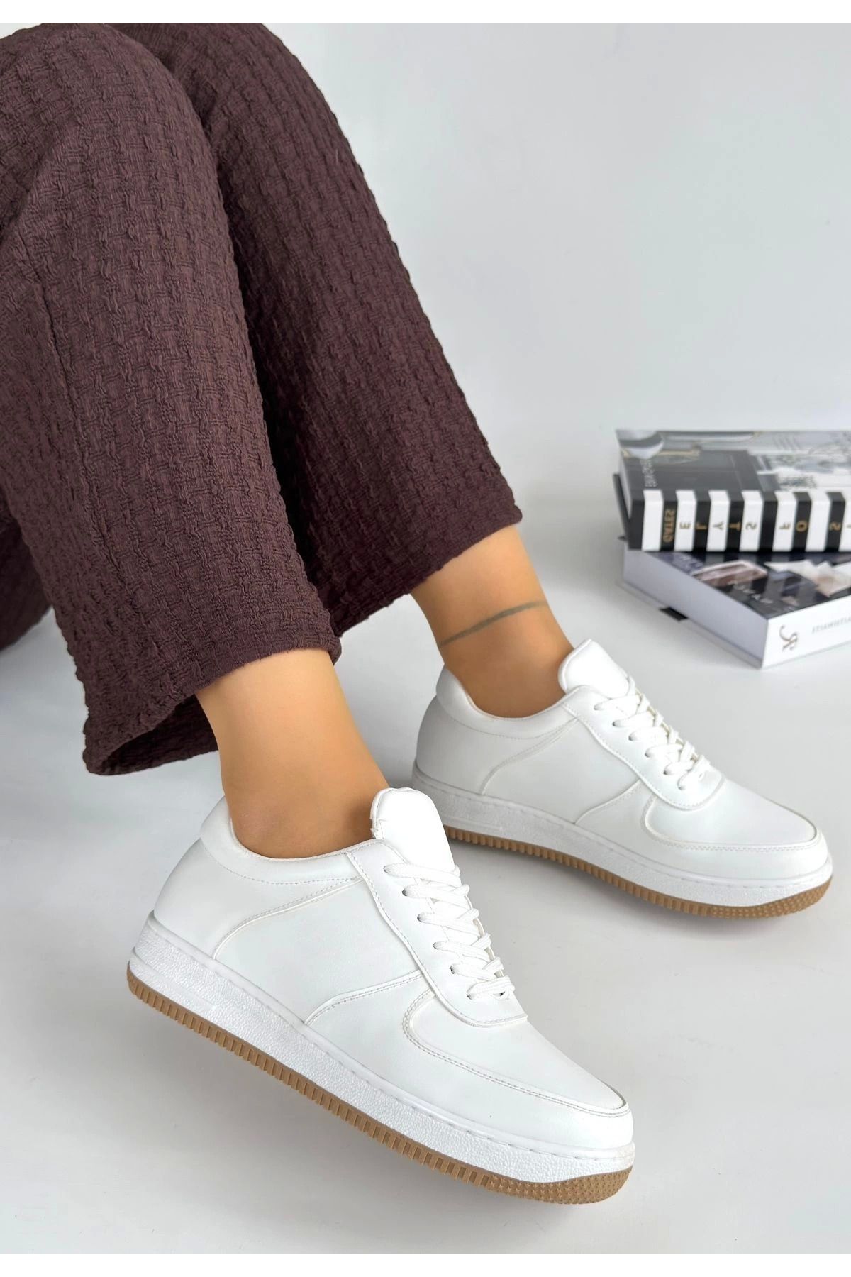 Shop58 Ceyyan Beyaz Cilt Bağcıklı Spor Ayakkabı