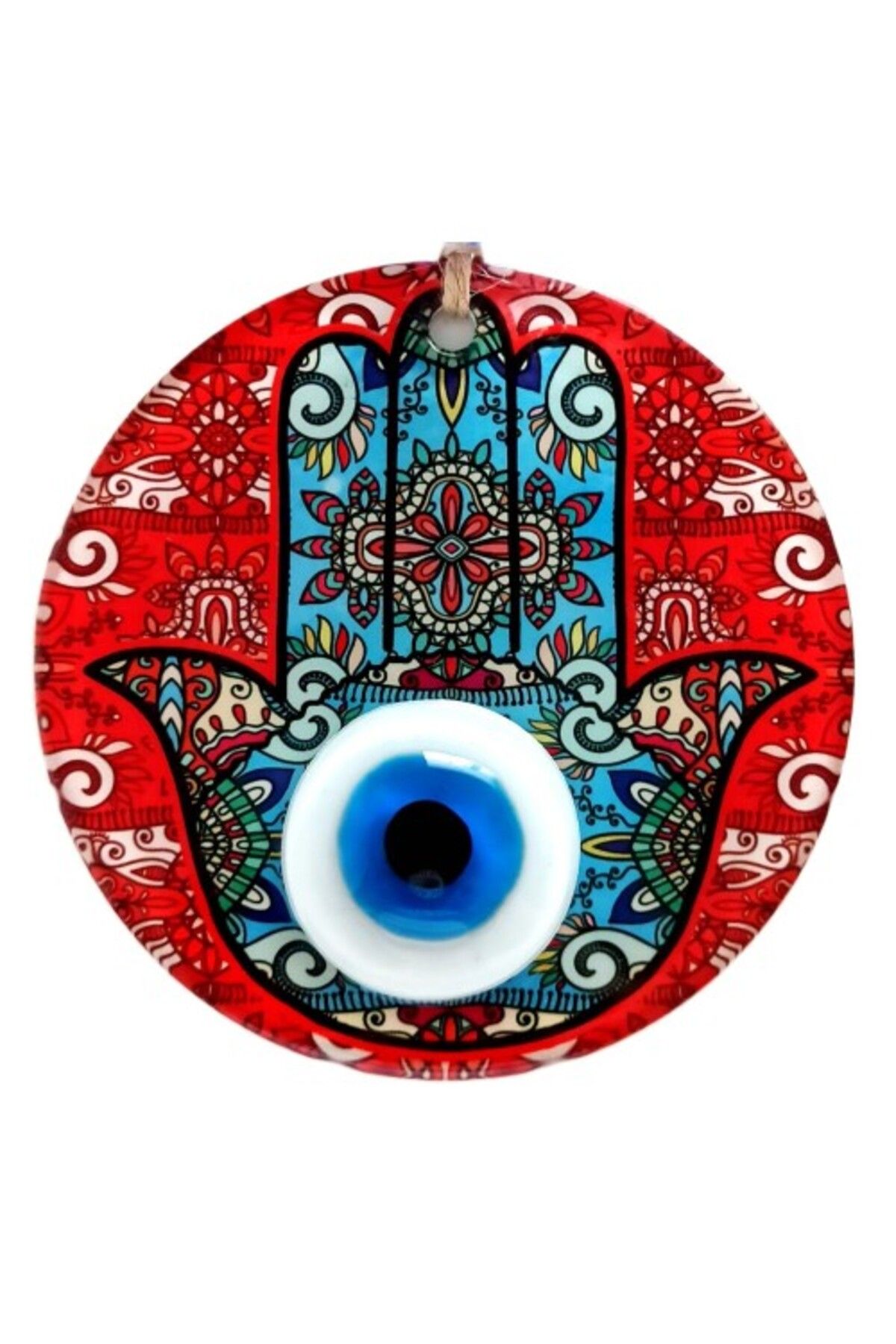 Shop58 Fatma Ananın Bereket Eli Desenli Nazar Boncuklu Kırmızı Duvar Süsü