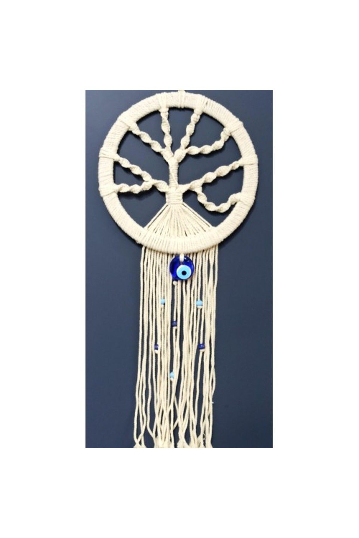 Shop58 Nazar Boncuklu Ekru Renk Makrome Hayat Ağacı Duvar Süsü