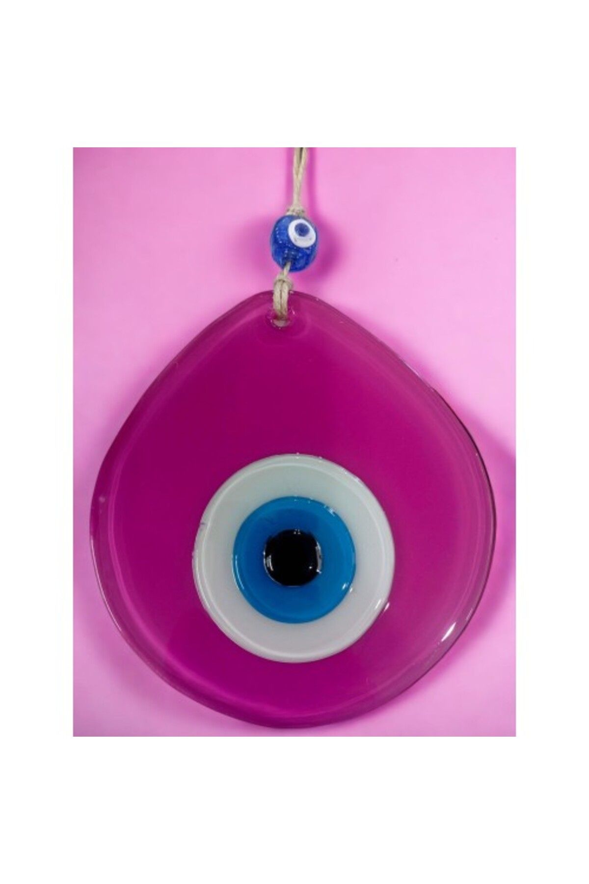 Shop58 Mavi Nazar Boncuklu Pembe Renk Nazar Boncuklu Damla Desen El Yapımı Duvar Süsü