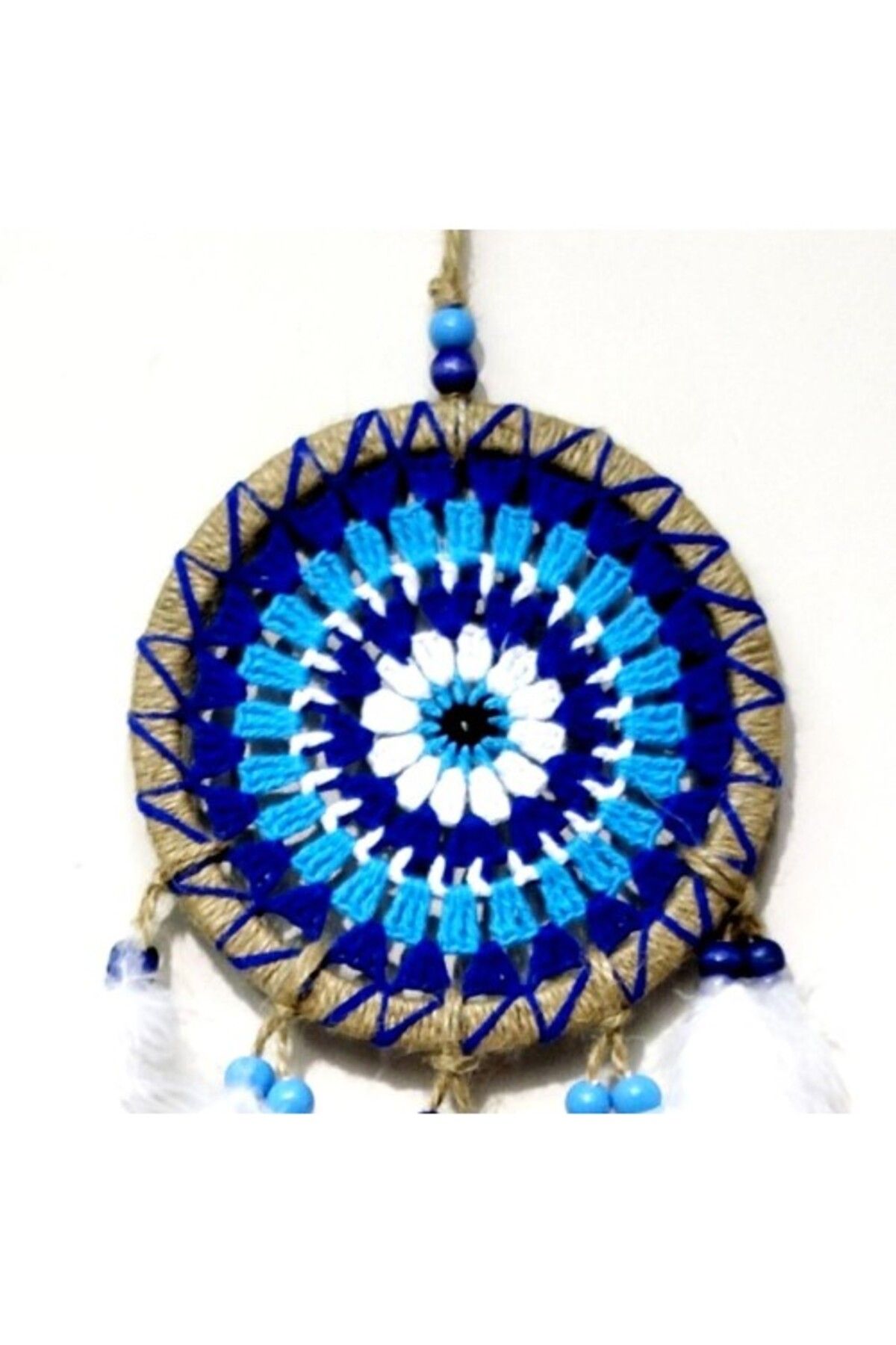 Shop58 Nazar Boncuğu Desenli Dream Catcher El Yapımı Kuş Tüylü Rüya Kapanı Duvar Süsü