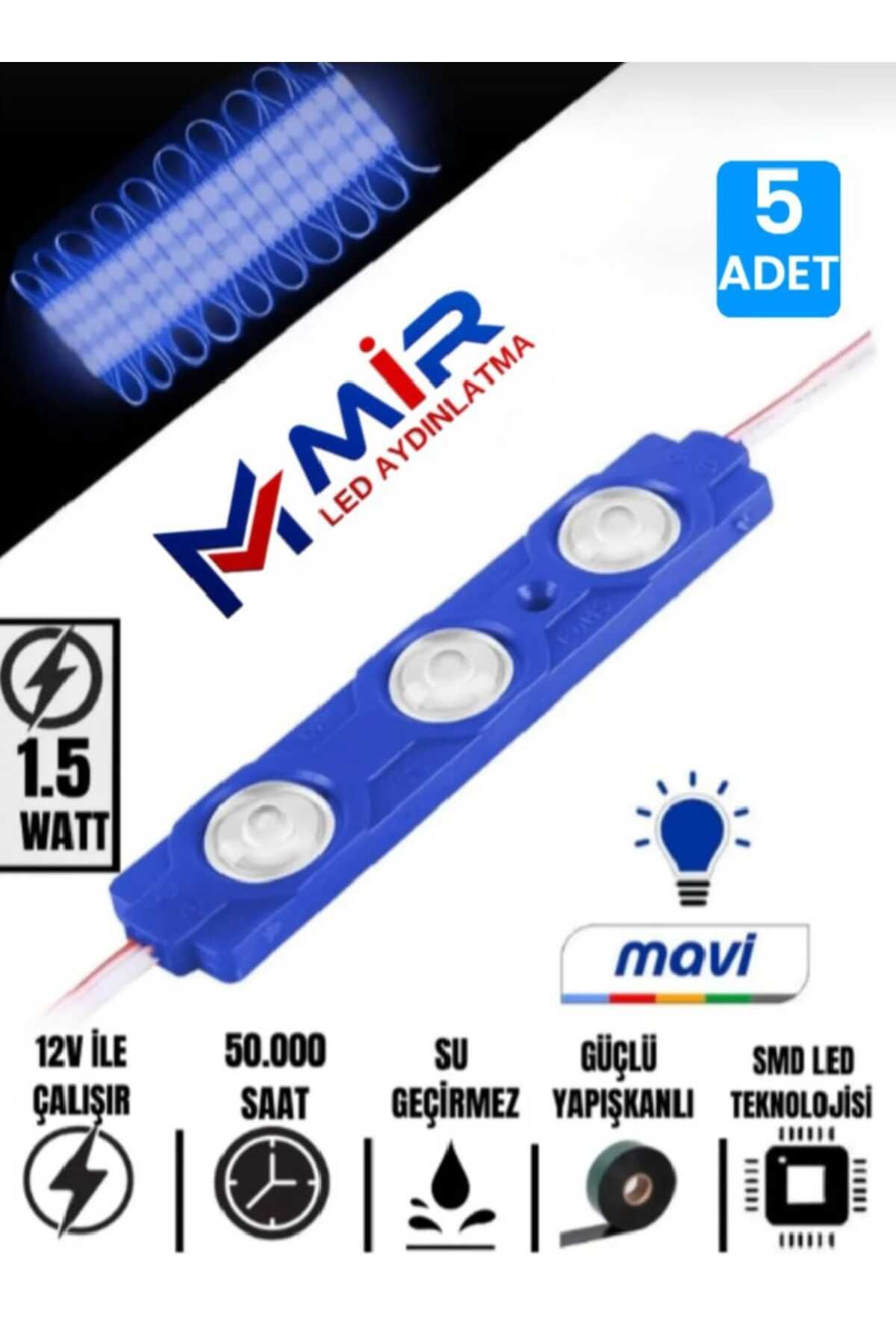 MİRLED AYDINLATMA MİRLED 5 Adet 1.8 Watt 3 Ledli Parmak Led Modül Mercekli Mavi,Beyaz,Gün ışığı,amber ,kırmızı 12v