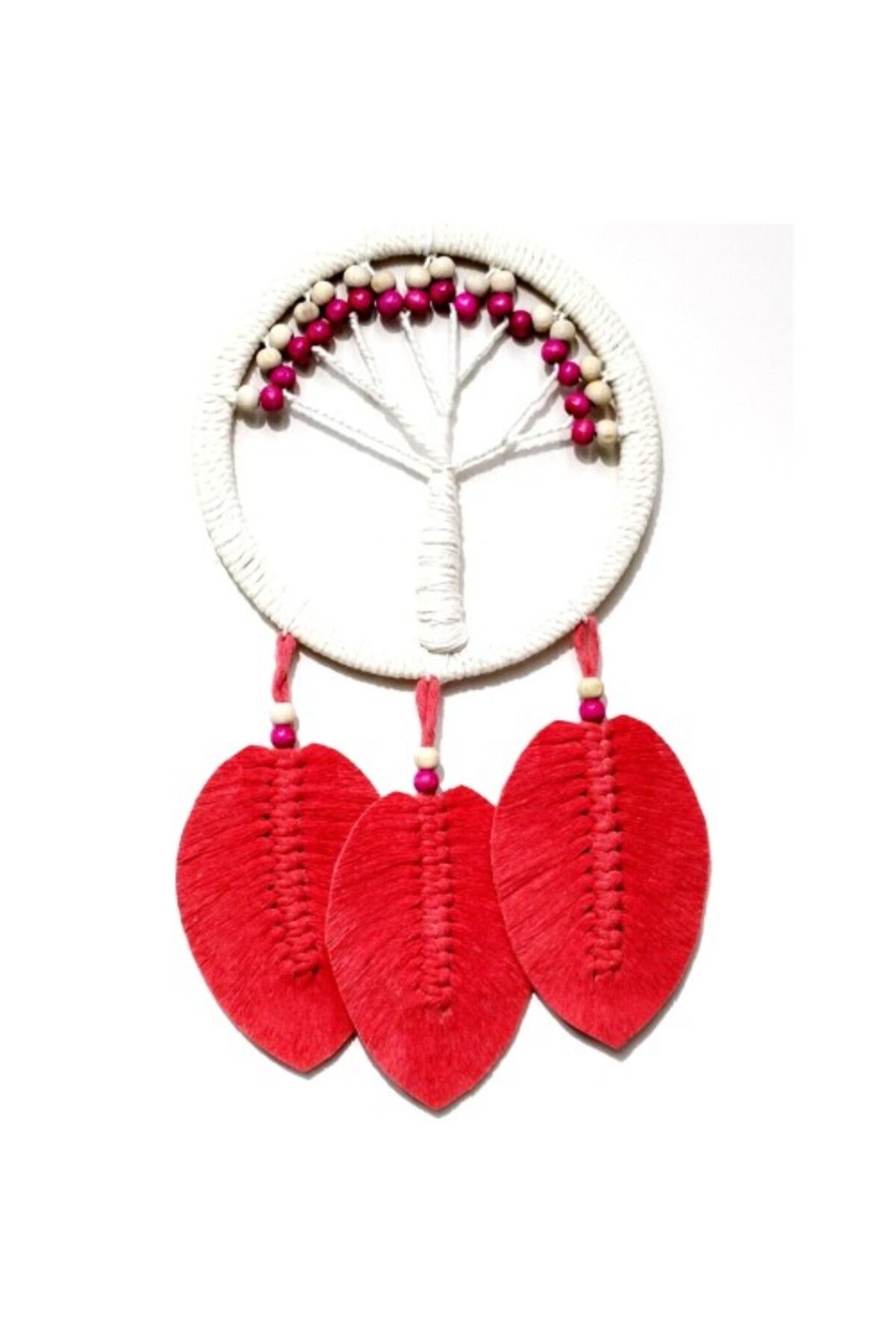 Shop58 Nar Çiçeği Rengi Yapraklı Hayat Ağacı Makrome Duvar Süsü
