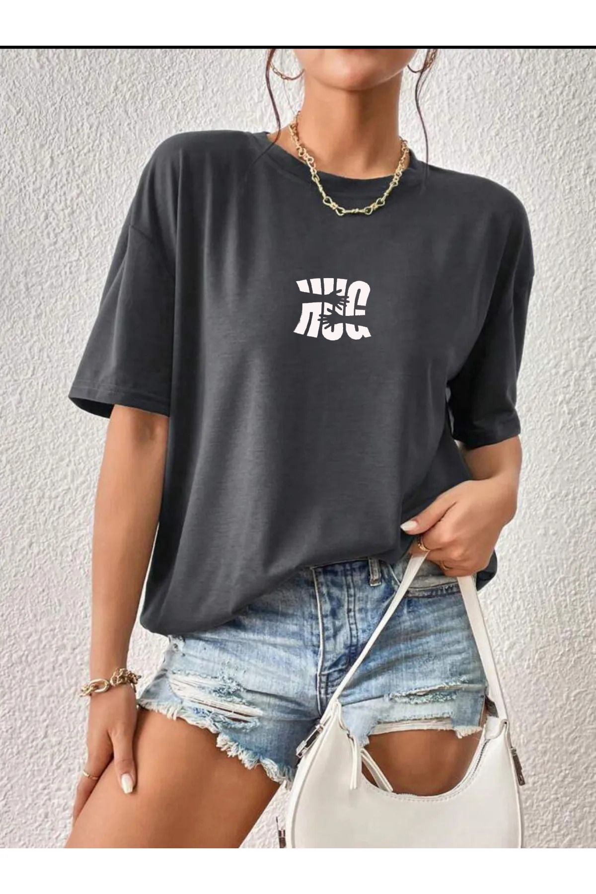 SEL WEAR kadın yazlık pamuklu kumaş (HUG) baskılı oversize t-shirt