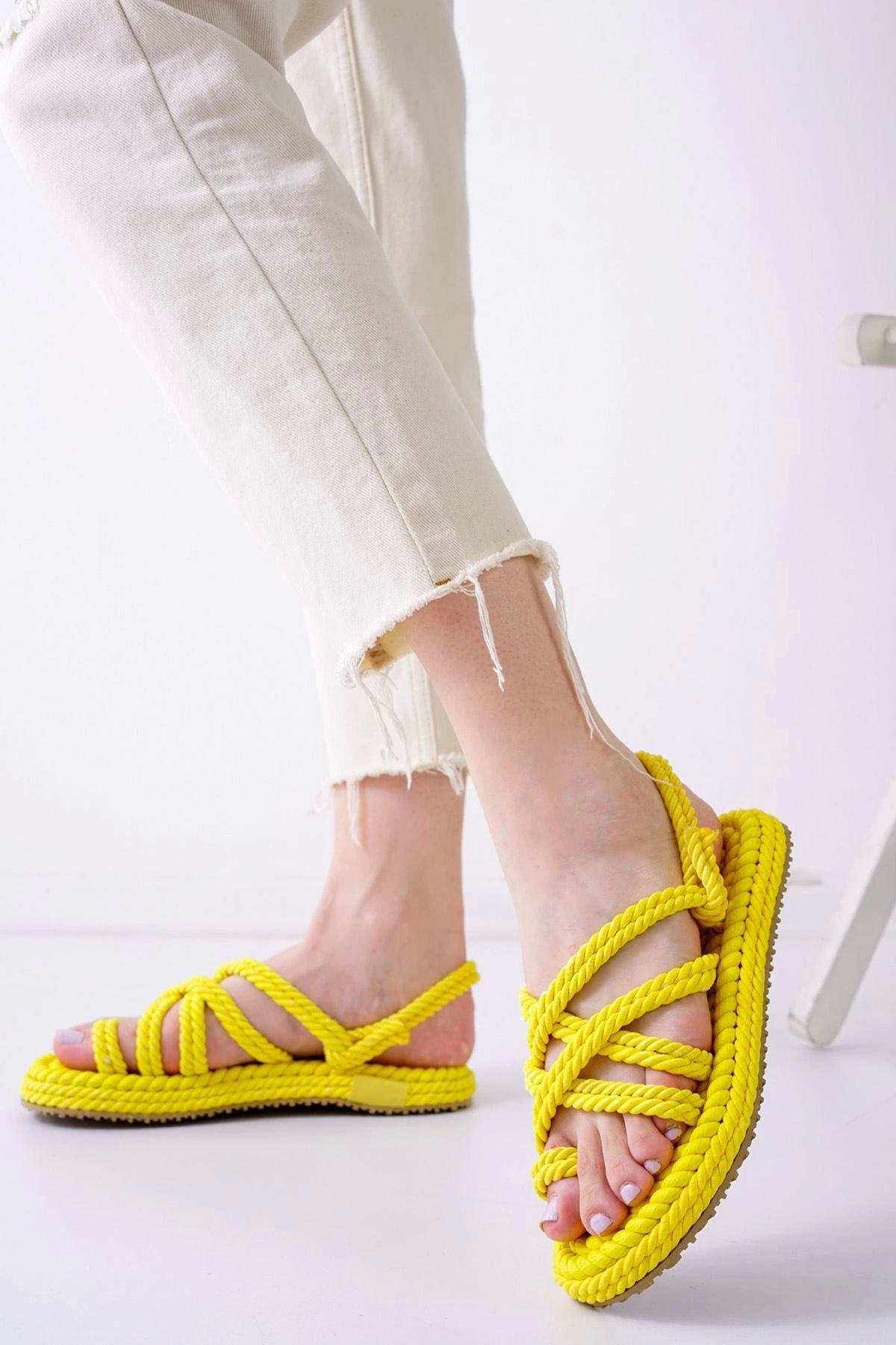Shop58 Summer Sarı Halat Sandalet
