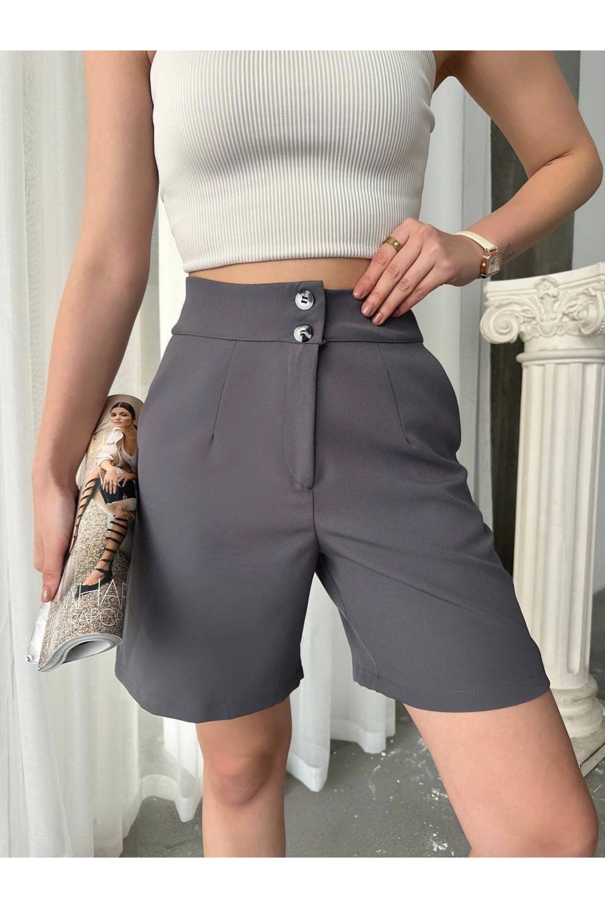 Shop58 Double Çift Düğmeli Şort